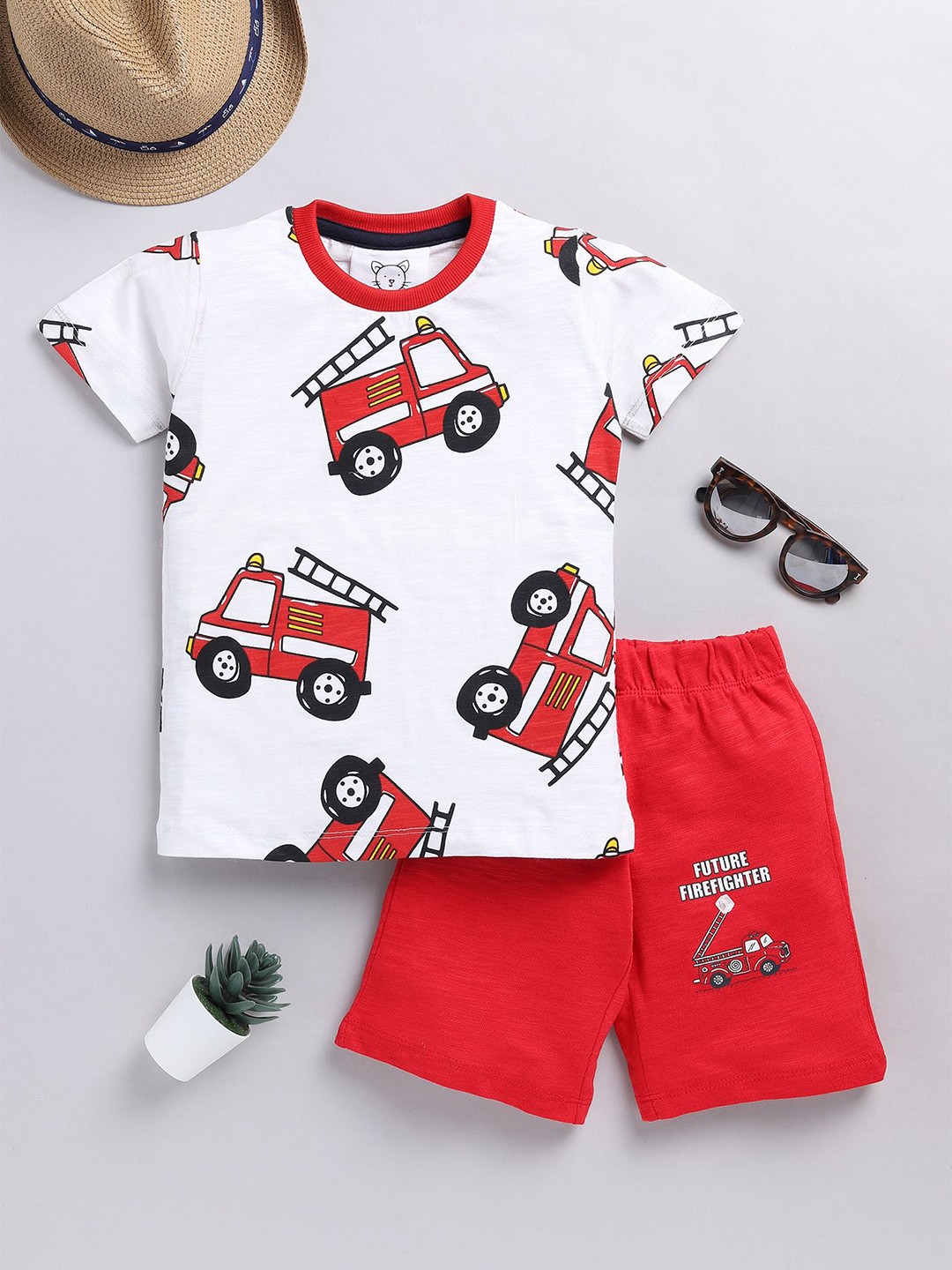 

YK Boys Printed T-shirt with Shorts, White