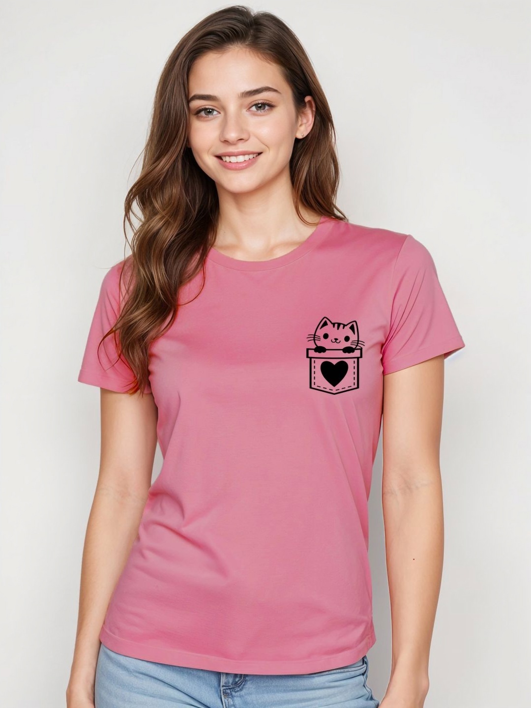 

DressBerry Women Printed Pockets T-shirt, Pink