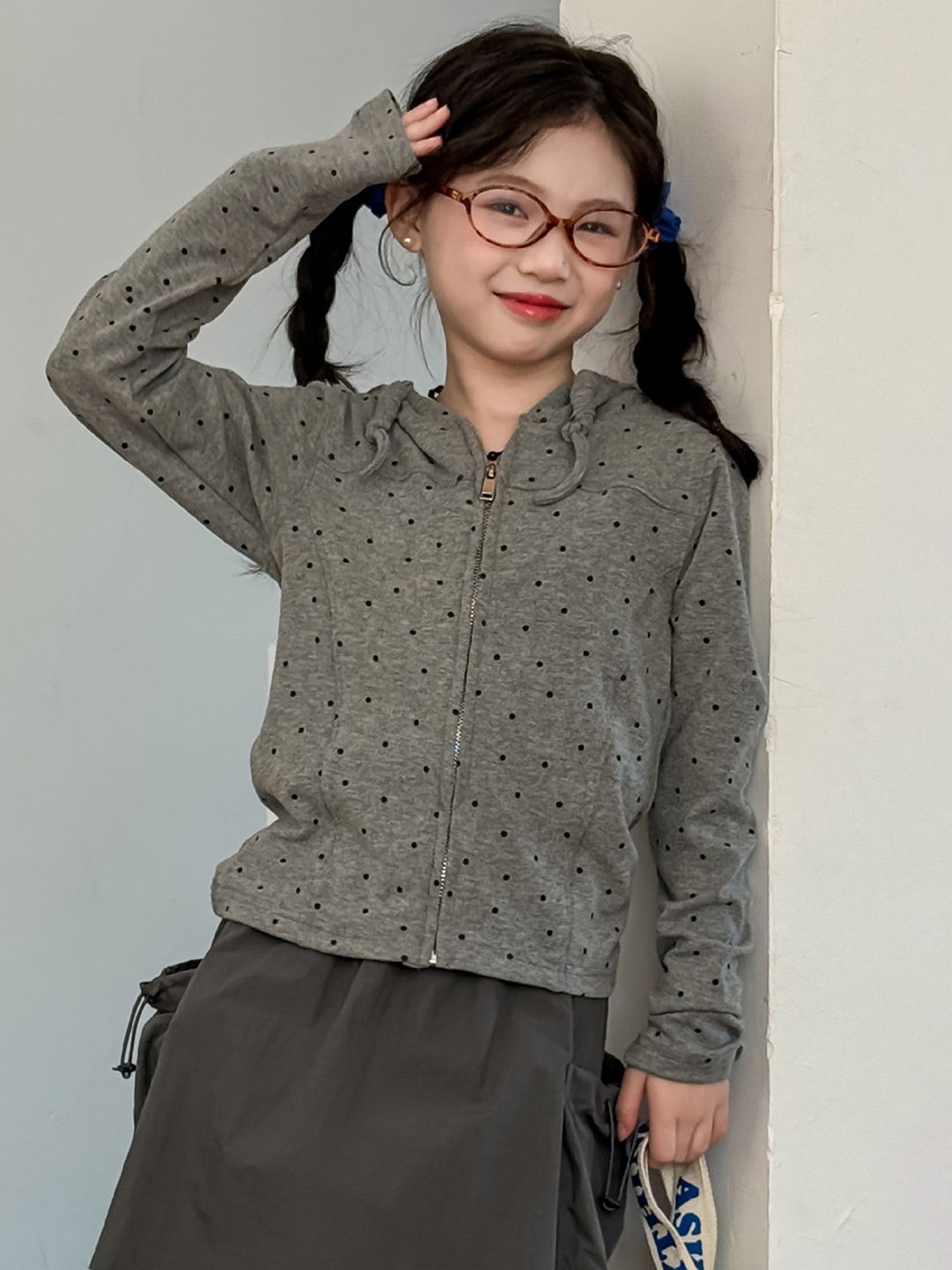 

LULU & SKY Girls Geometric Polyester Longline Tailored Jacket, Grey