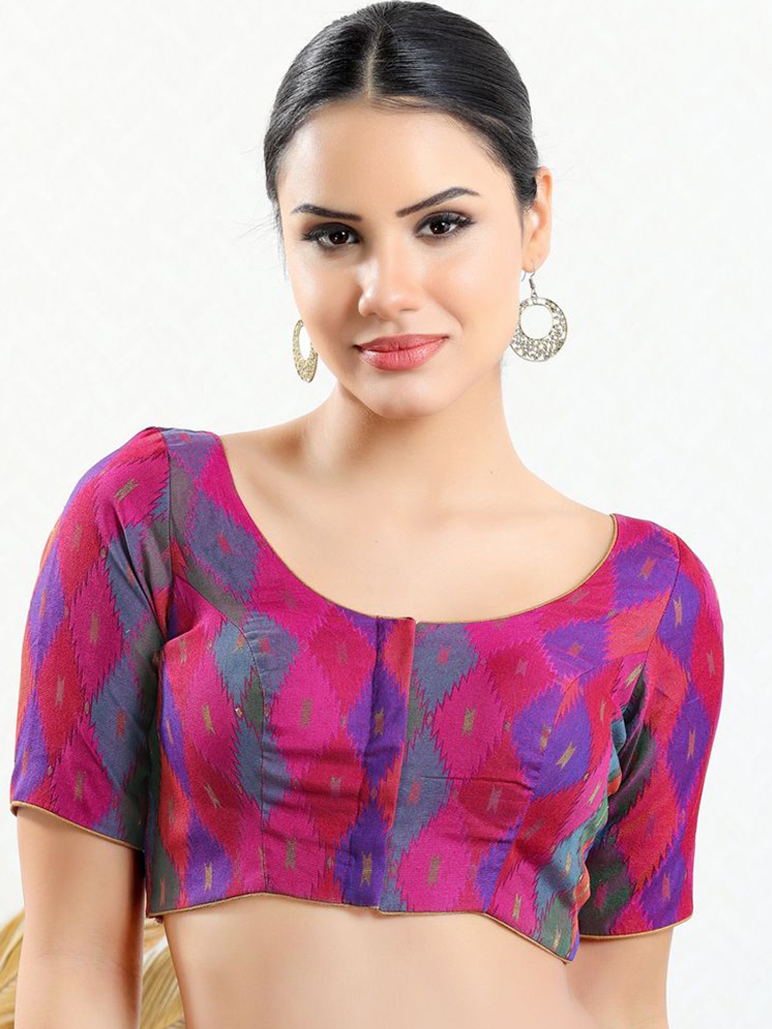 

VAMAS - THE DESIGNER BLOUSES Women Round Neck Padded Saree Blouse, Pink