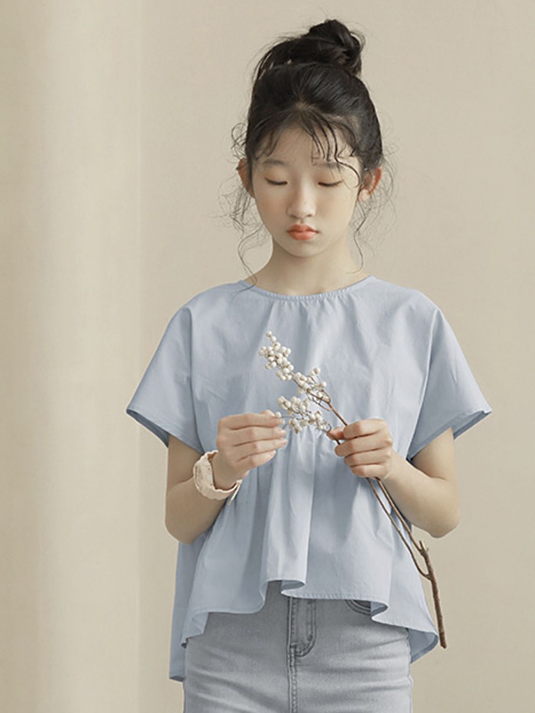 

LULU & SKY Extended Sleeves Cotton Boxy Top, Blue