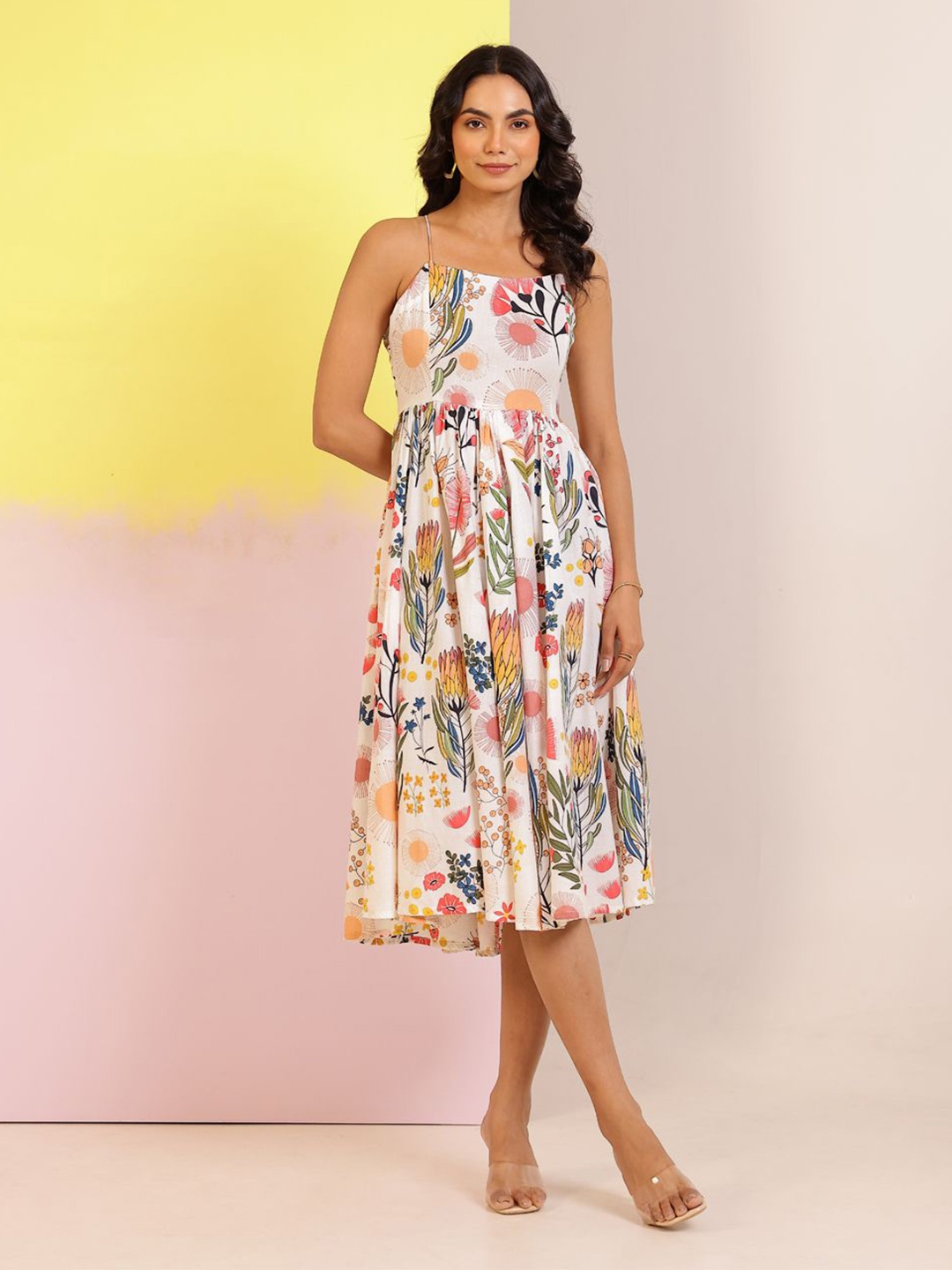 

SANSKRUTIHOMES Floral Print Fit & Flare Dress, Off white