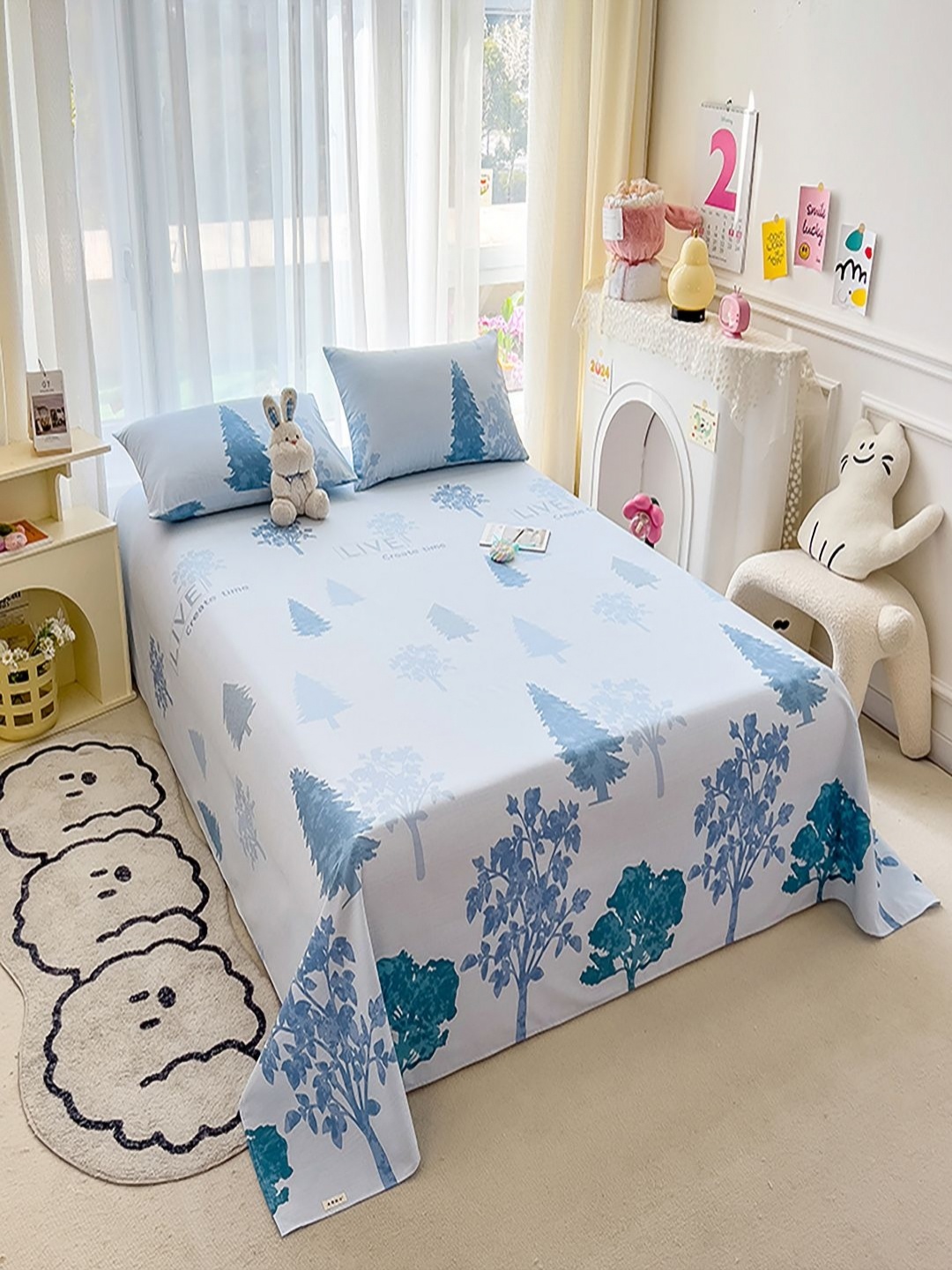 

JC HOME Blue & Teal Floral 140 TC Single Bedsheet with 1 Pillow Covers