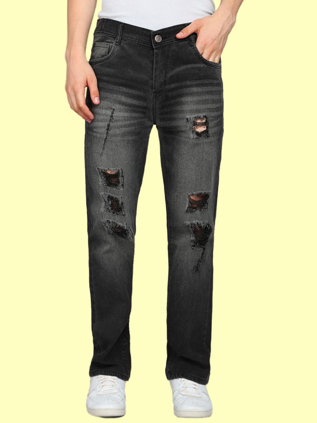 

COMFITS Men Classic Highly Distressed Heavy Fade Stretchable Jeans, Grey