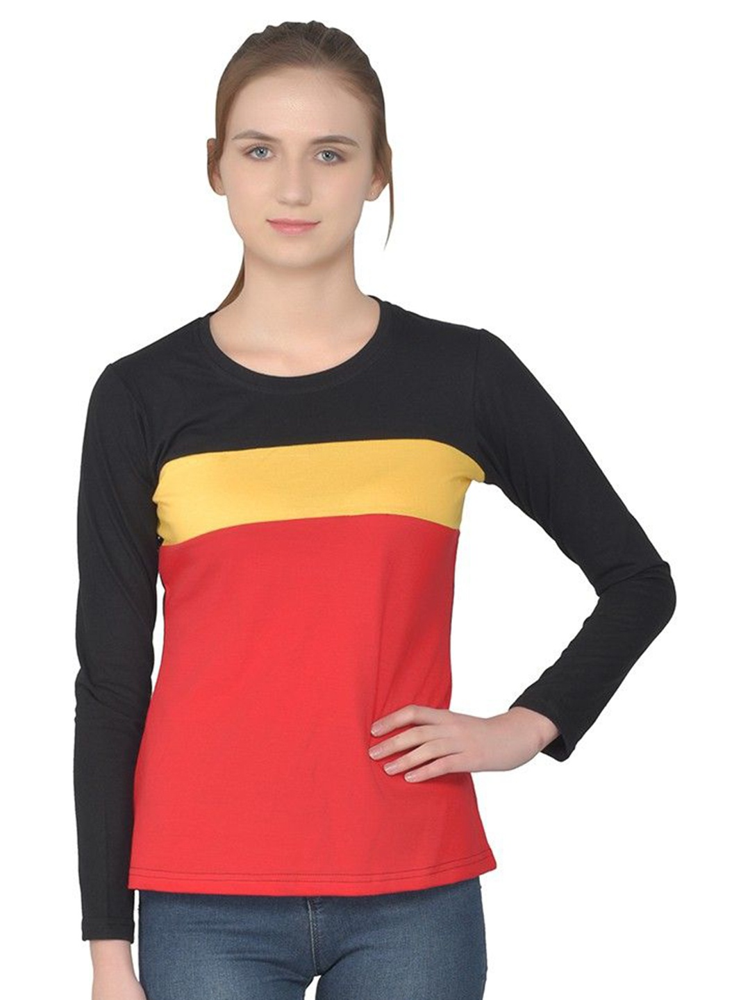 

BEYOU FASHION Women Colourblocked Applique Slim Fit T-shirt, Red