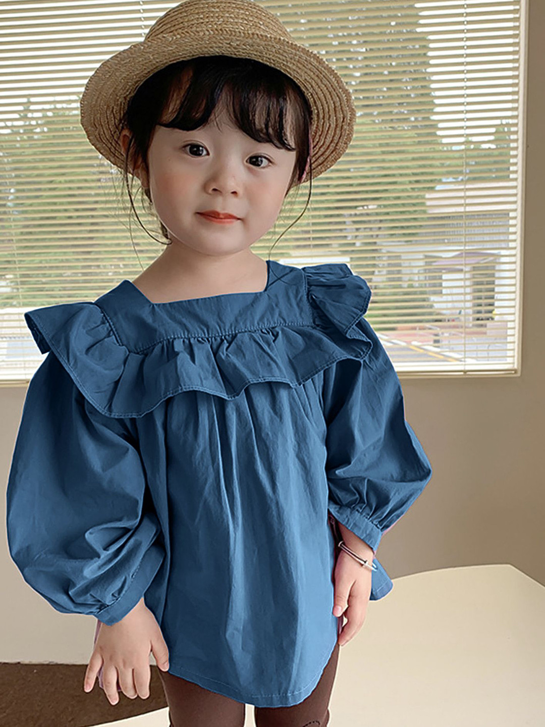 

LULU & SKY Puff Sleeve Cotton Top, Navy blue