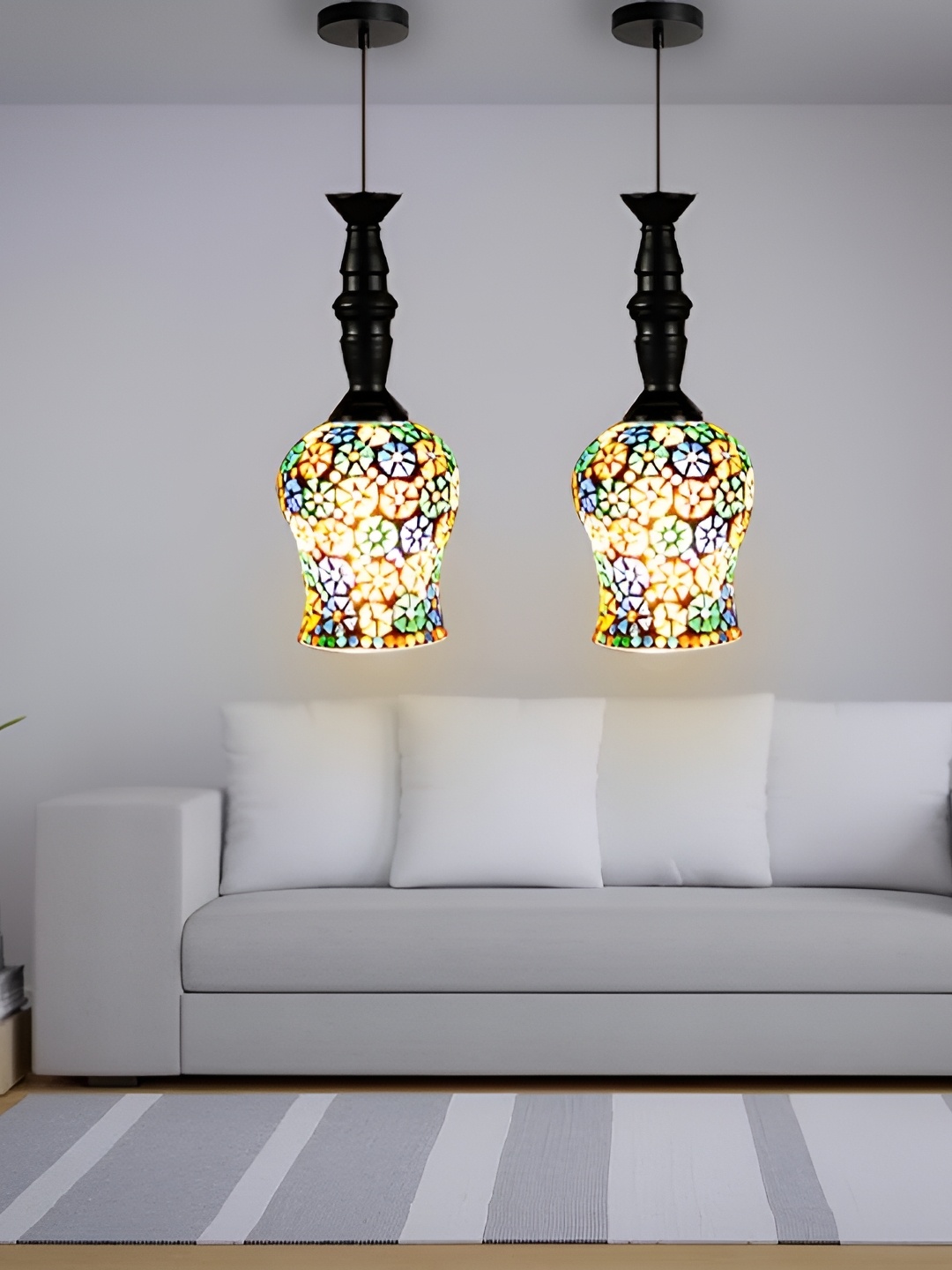 

GAUVIK White & Black Printed Glass Ceiling Lamp