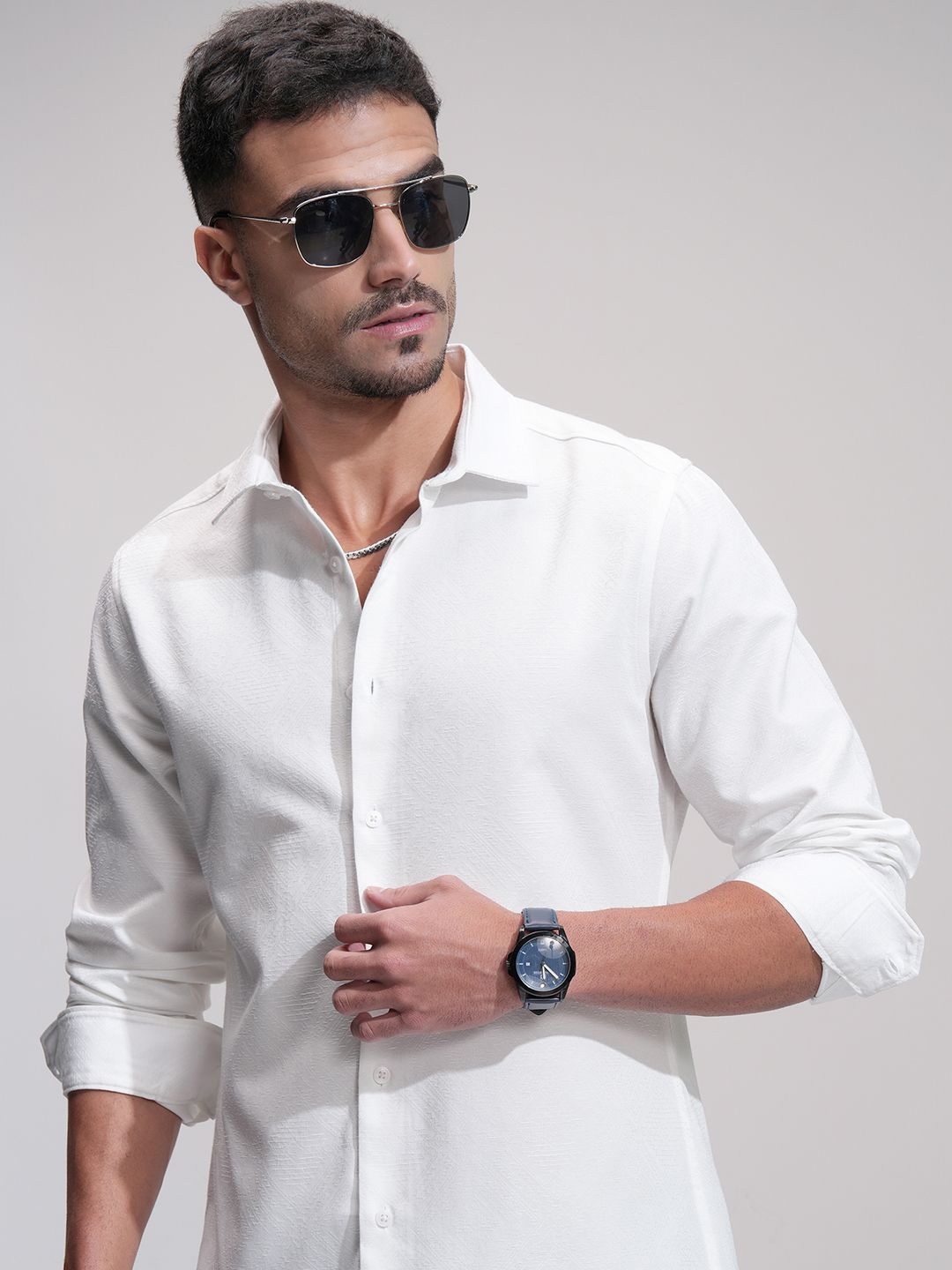 

HIGHLANDER Men Comfort Slim Fit Opaque Casual Shirt, White