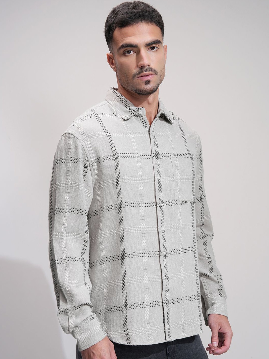 

HIGHLANDER Men Comfort Opaque Checked Casual Shirt, Grey