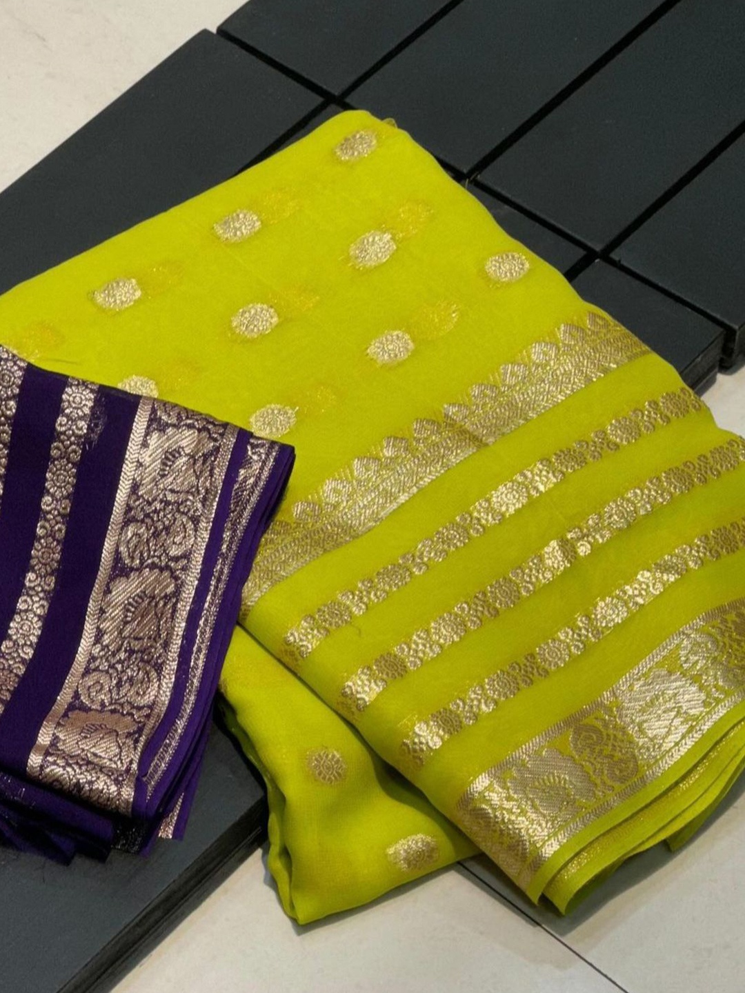 

PAYAL CREATION Woven Design Zari Pure Georgette Saree, Yellow