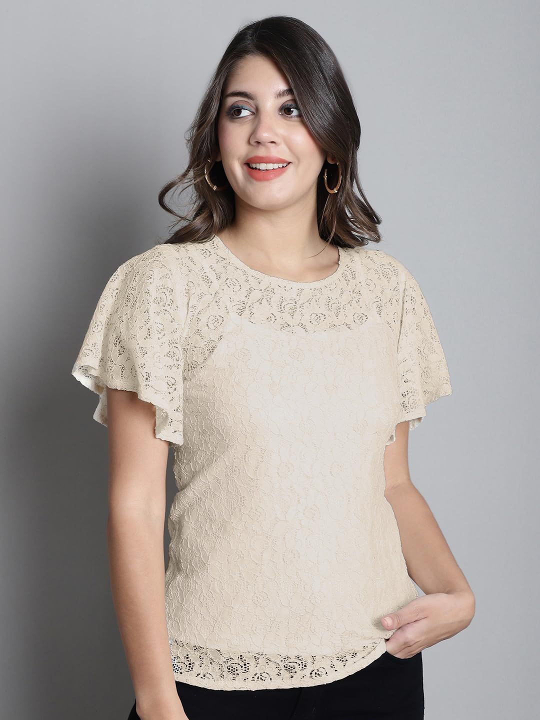 

SZN Flutter Sleeve Cotton Top, Cream