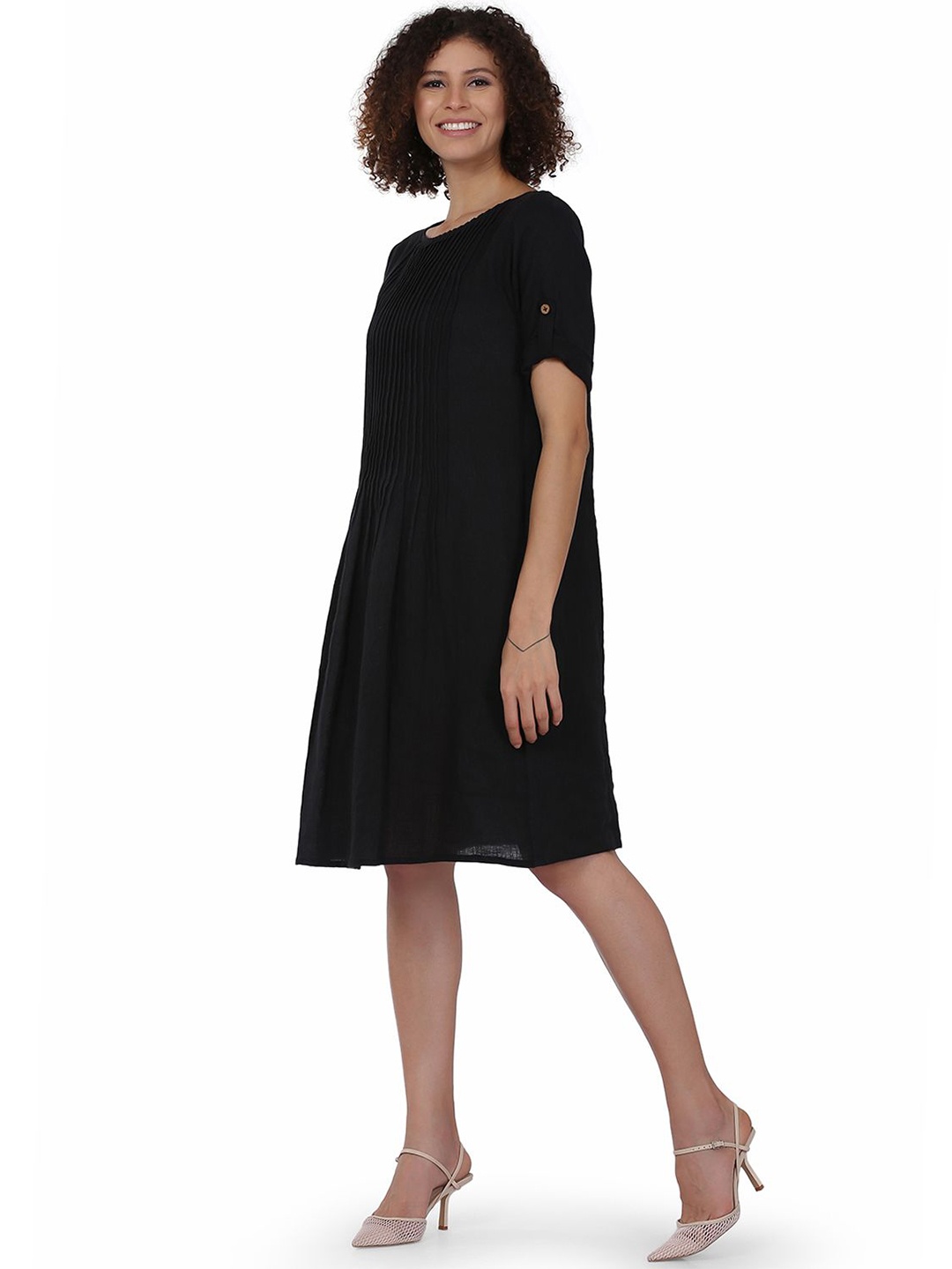 

ECO LEAS BY SHIPRA Linen Dress, Black