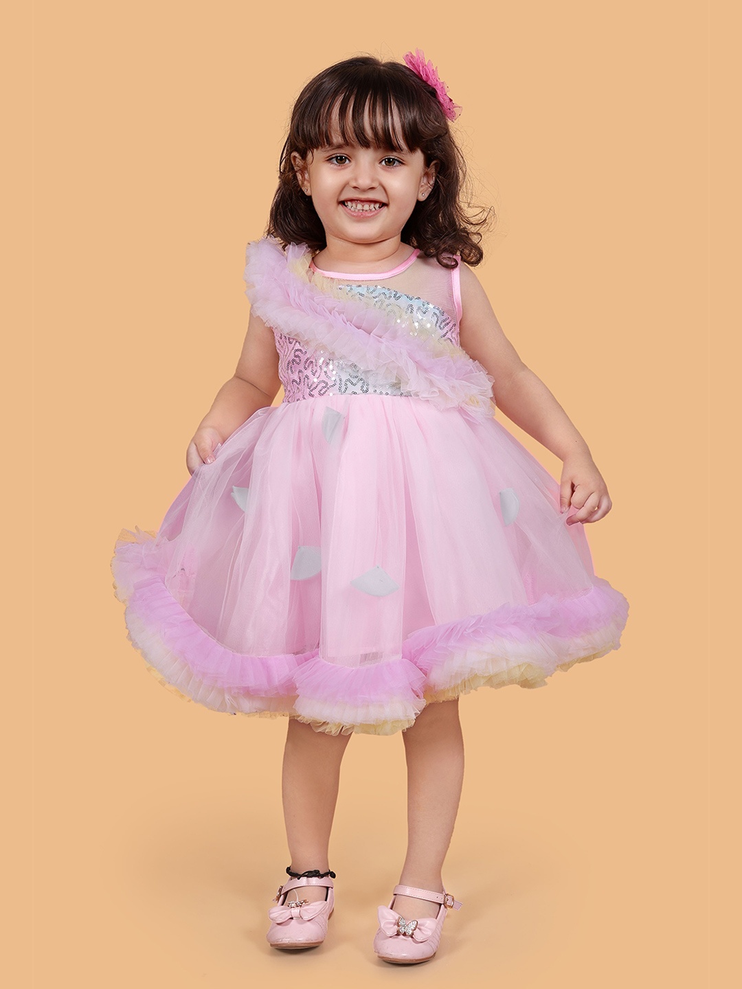 

Titrit Floral Net Fit & Flare Dress, Pink