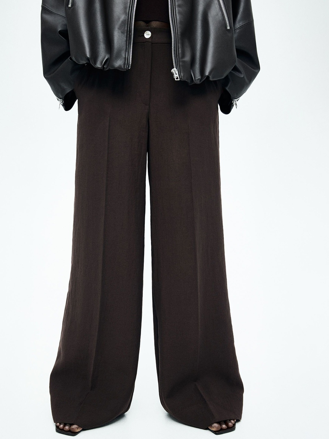 

H&M Wide Tailored Trousers, Brown