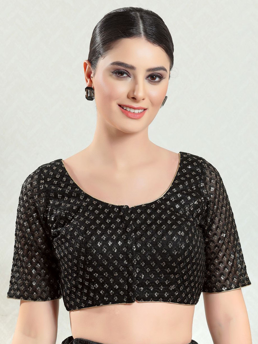 

VAMAS - THE DESIGNER BLOUSES Women Round Neck Padded Saree Blouse, Black