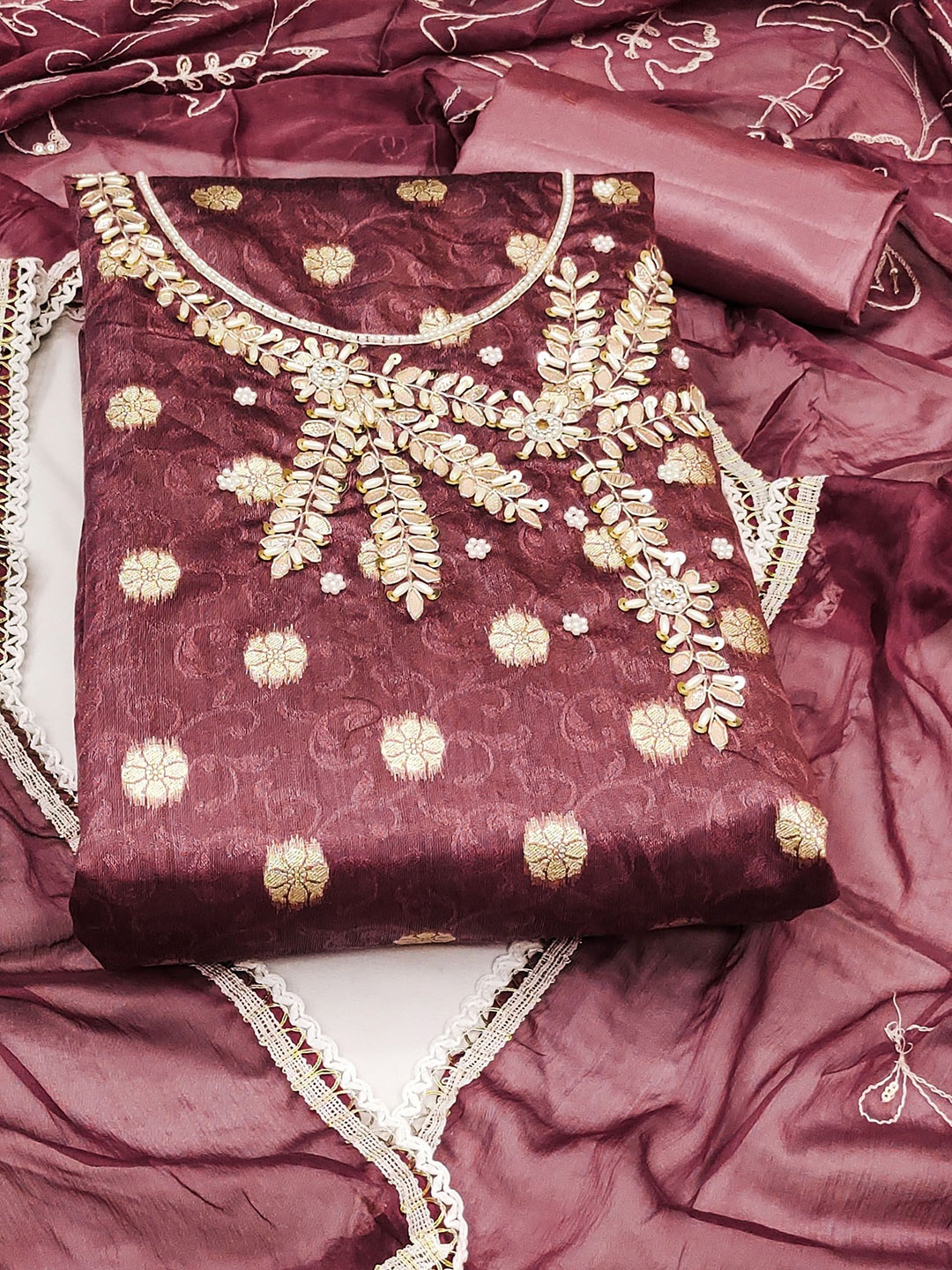 

SHADOW & SAINING Semi-Stitched Dress Material, Maroon