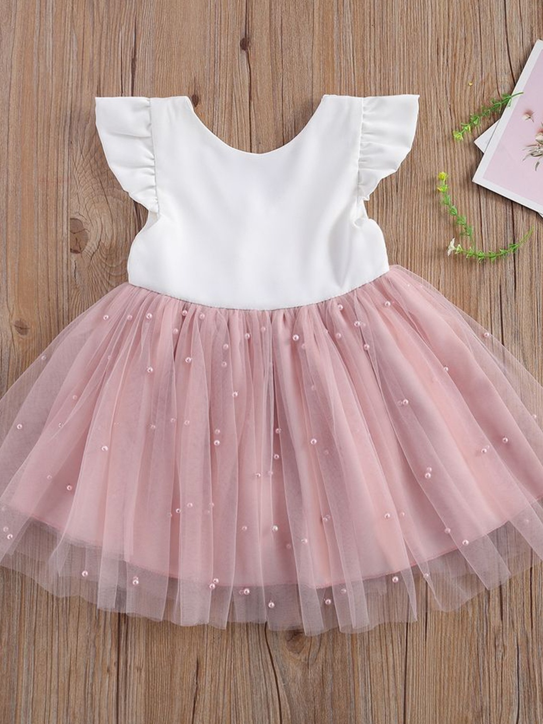 

LULU & SKY Embellished Flutter Sleeve Fit & Flare Dress, Pink
