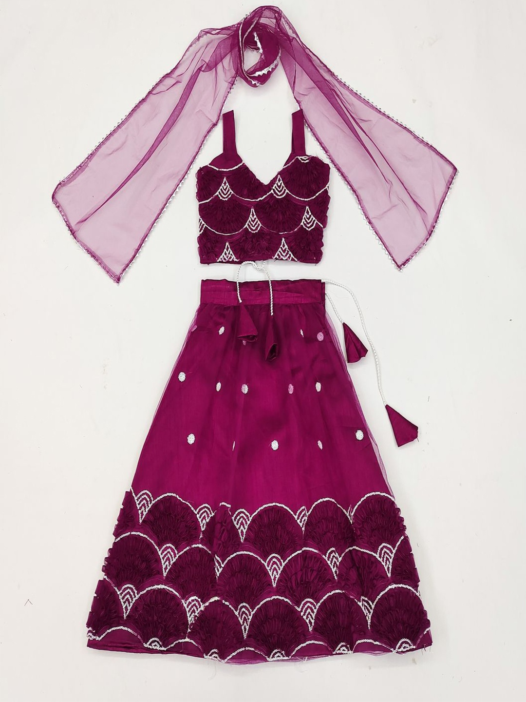 

Atierking Girls Embroidered Ready to Wear Lehenga & Blouse With Dupatta, Purple
