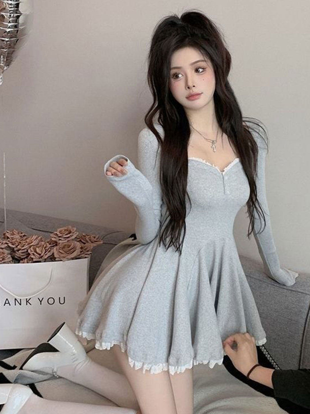 

LULU & SKY Fit & Flare Mini Dress, Grey
