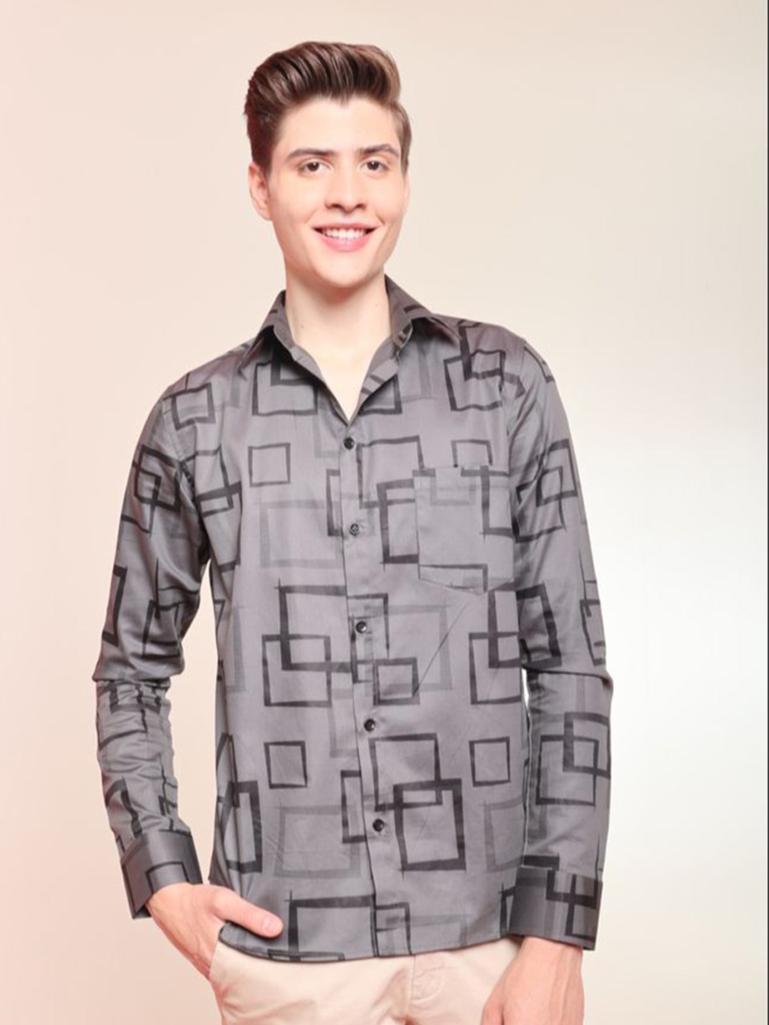 

Style Matters Men Standard Opaque Printed Semiformal Shirt, Grey