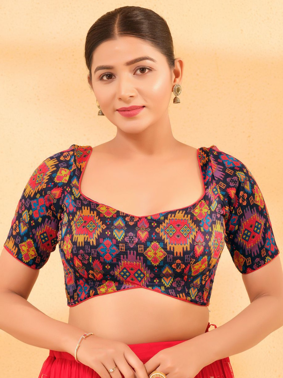

VAMAS - THE DESIGNER BLOUSES Women Sweetheart Neck Padded Saree Blouse, Navy blue