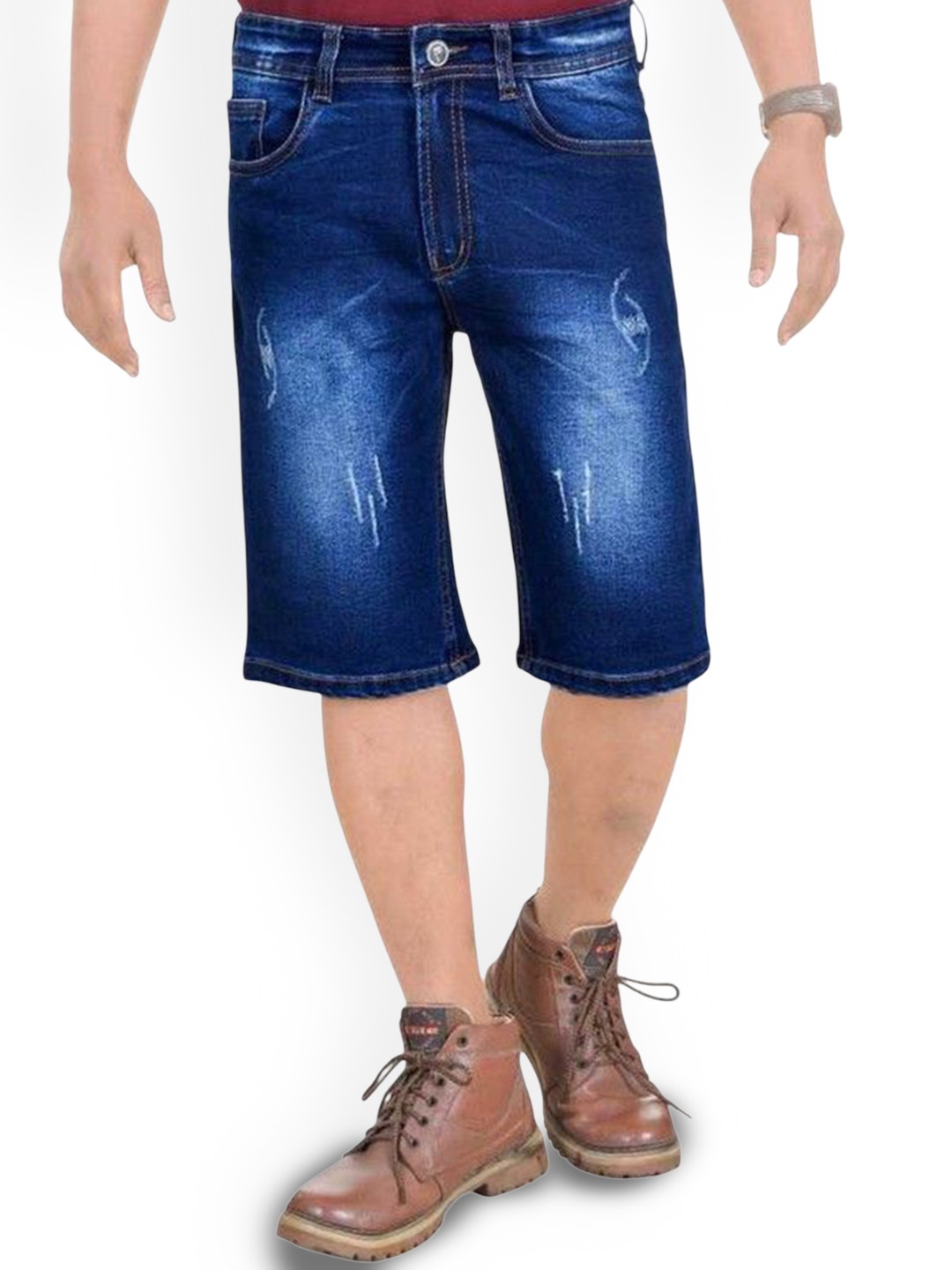 

Plounge Men Washed Slim Fit Denim Shorts, Blue