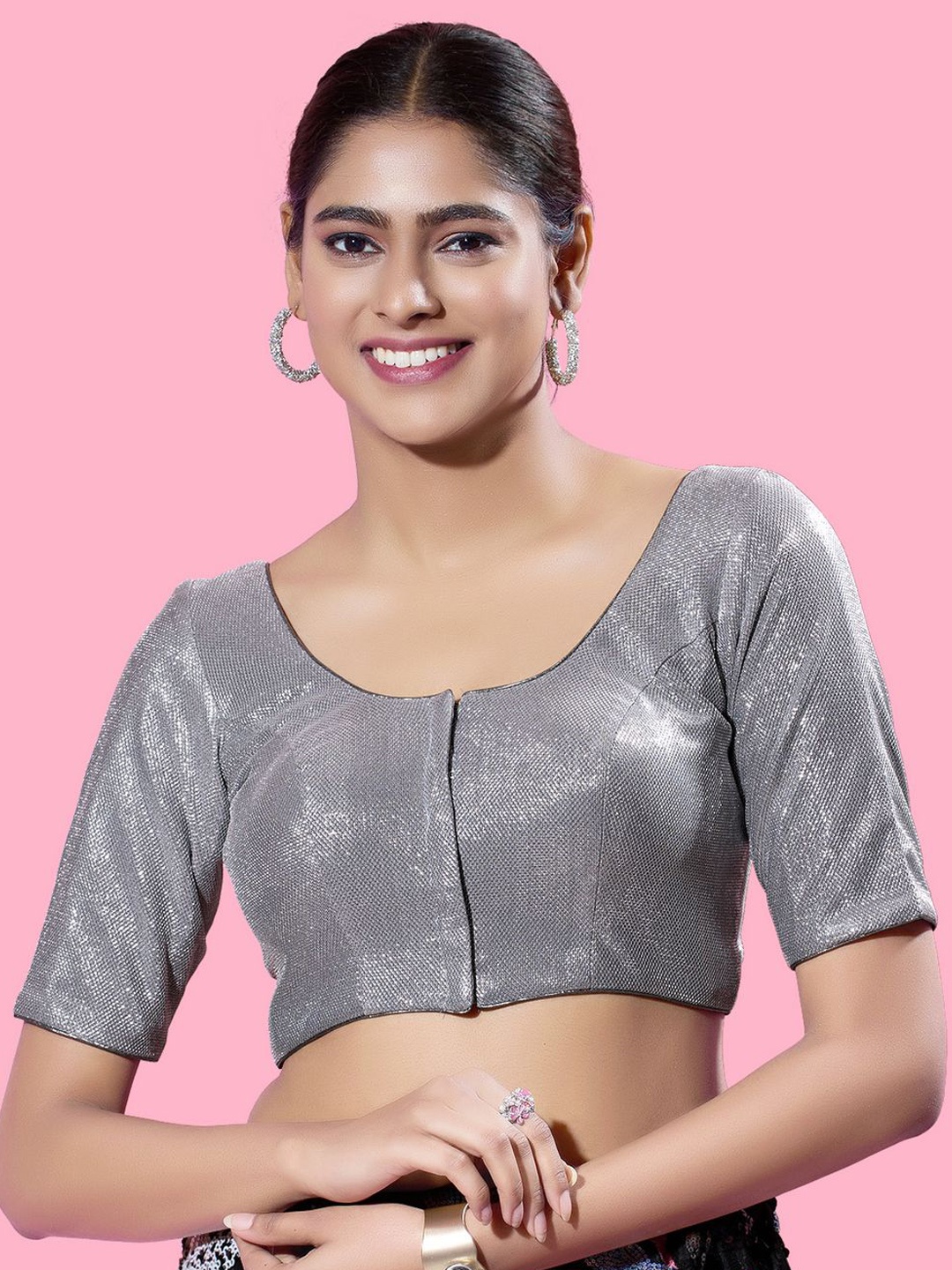 

VAMAS - THE DESIGNER BLOUSES Women Round Neck Padded Saree Blouse, Grey