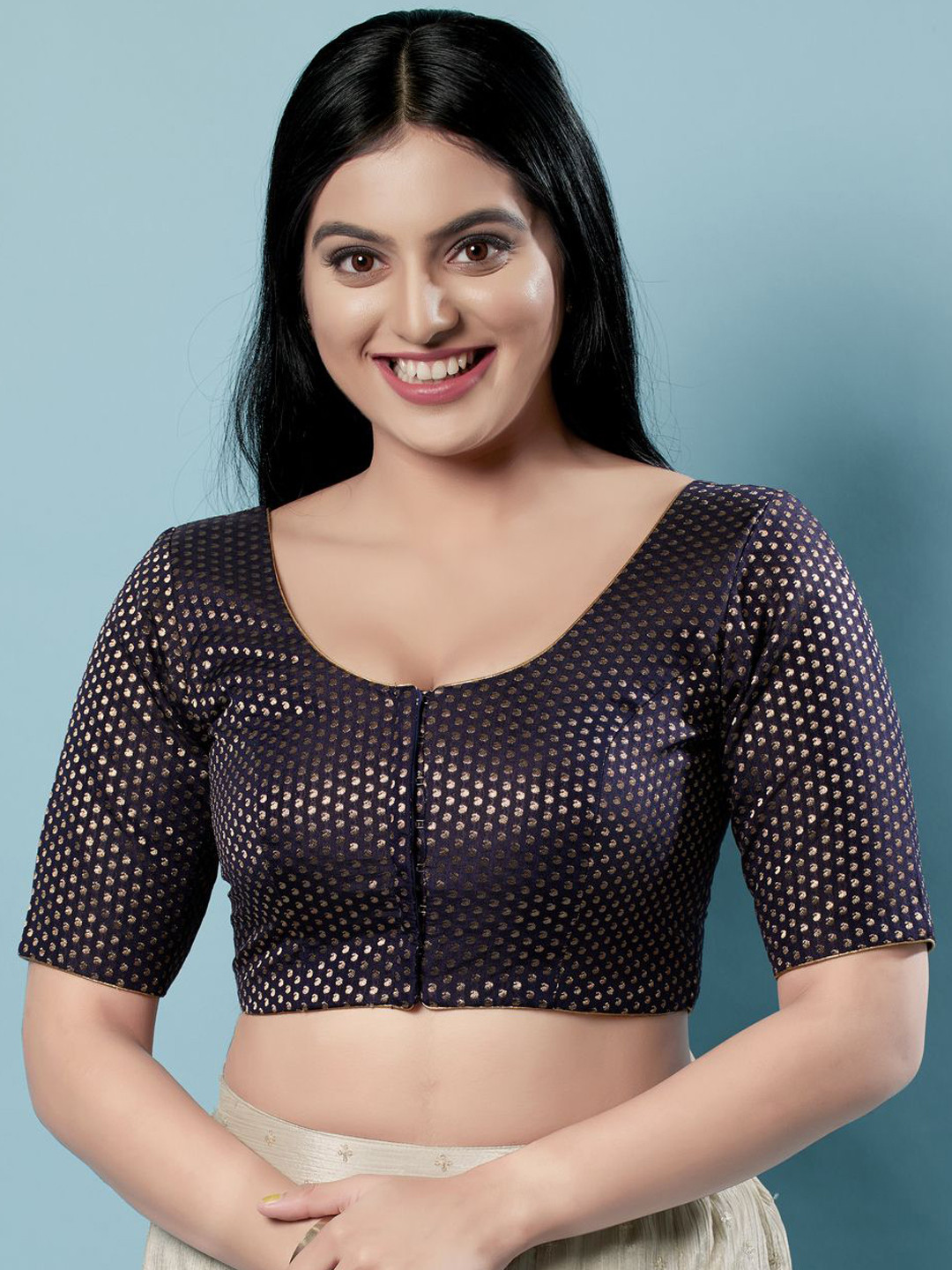 

VAMAS - THE DESIGNER BLOUSES Women Round Neck Padded Saree Blouse, Black