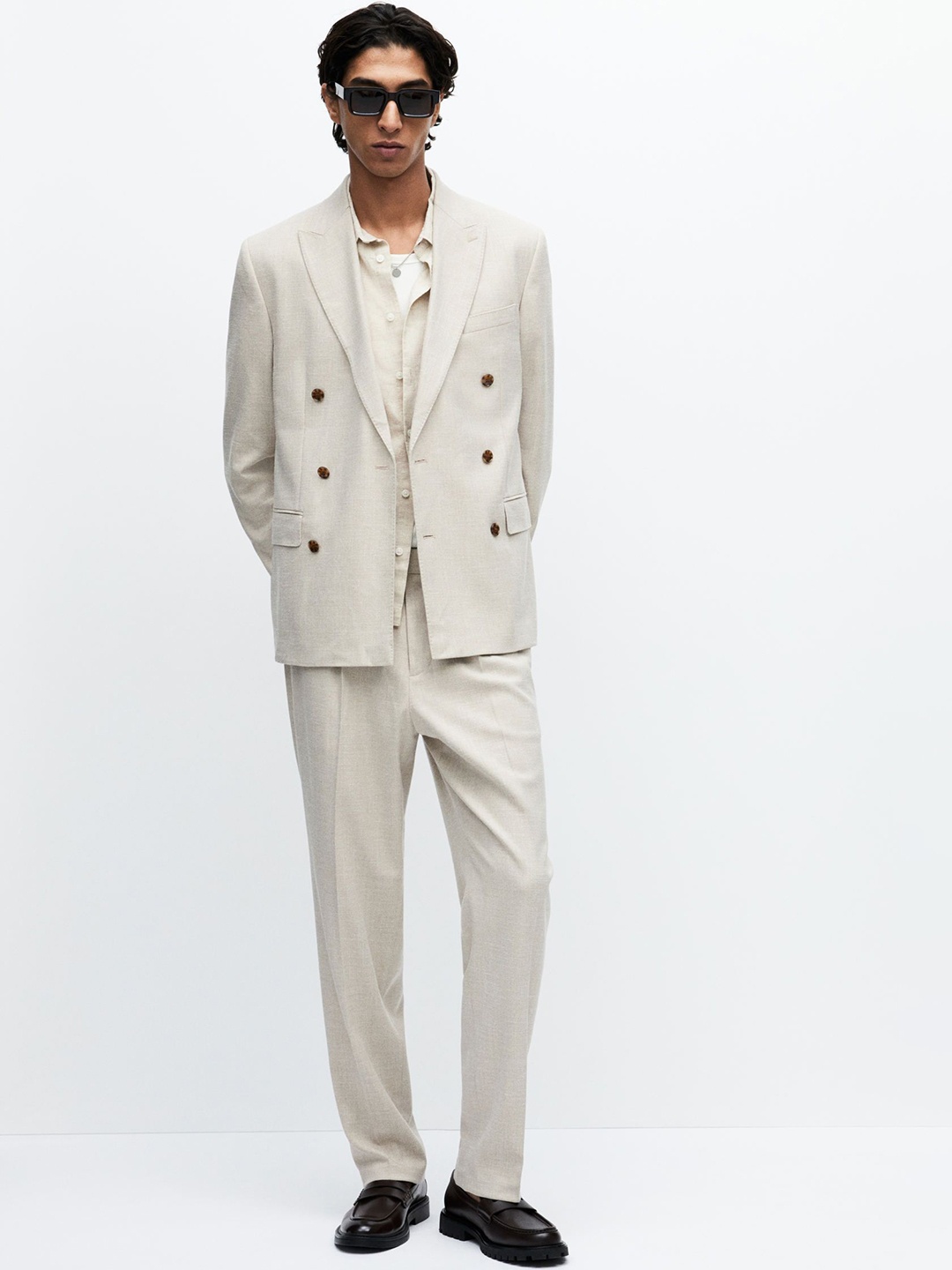 

H&M Regular Fit Double-Breasted Jacket, Beige