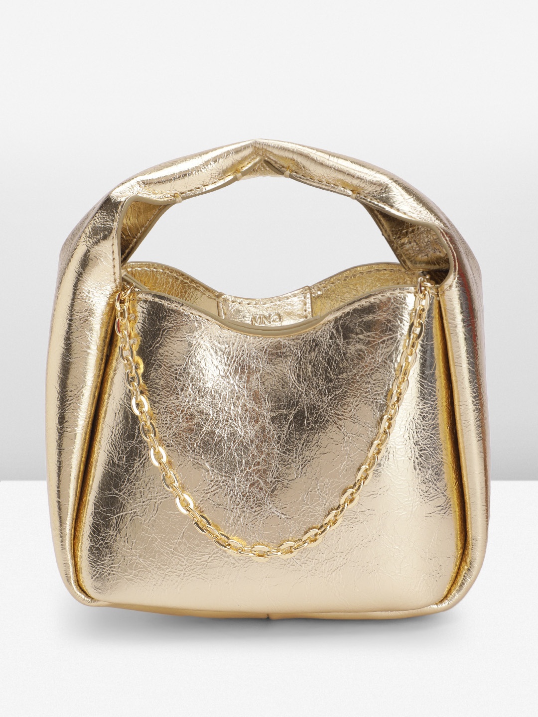 

MANGO Metallic Effect Textured Handheld Bag, Gold