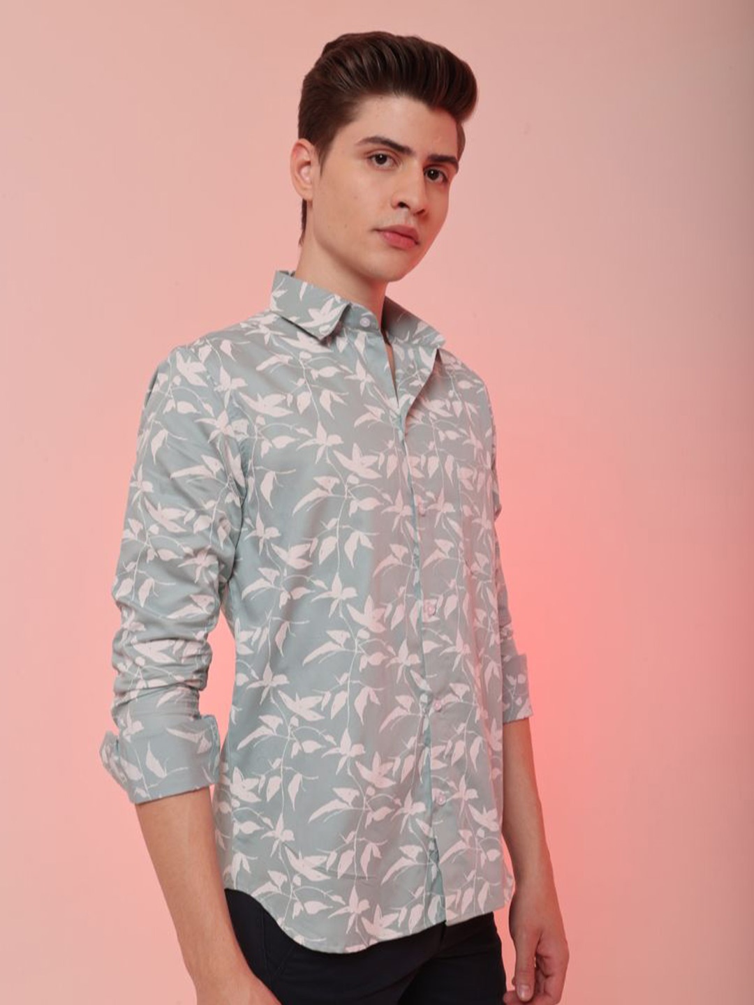 

Style Matters Men Standard Floral Opaque Printed Semiformal Shirt, Green