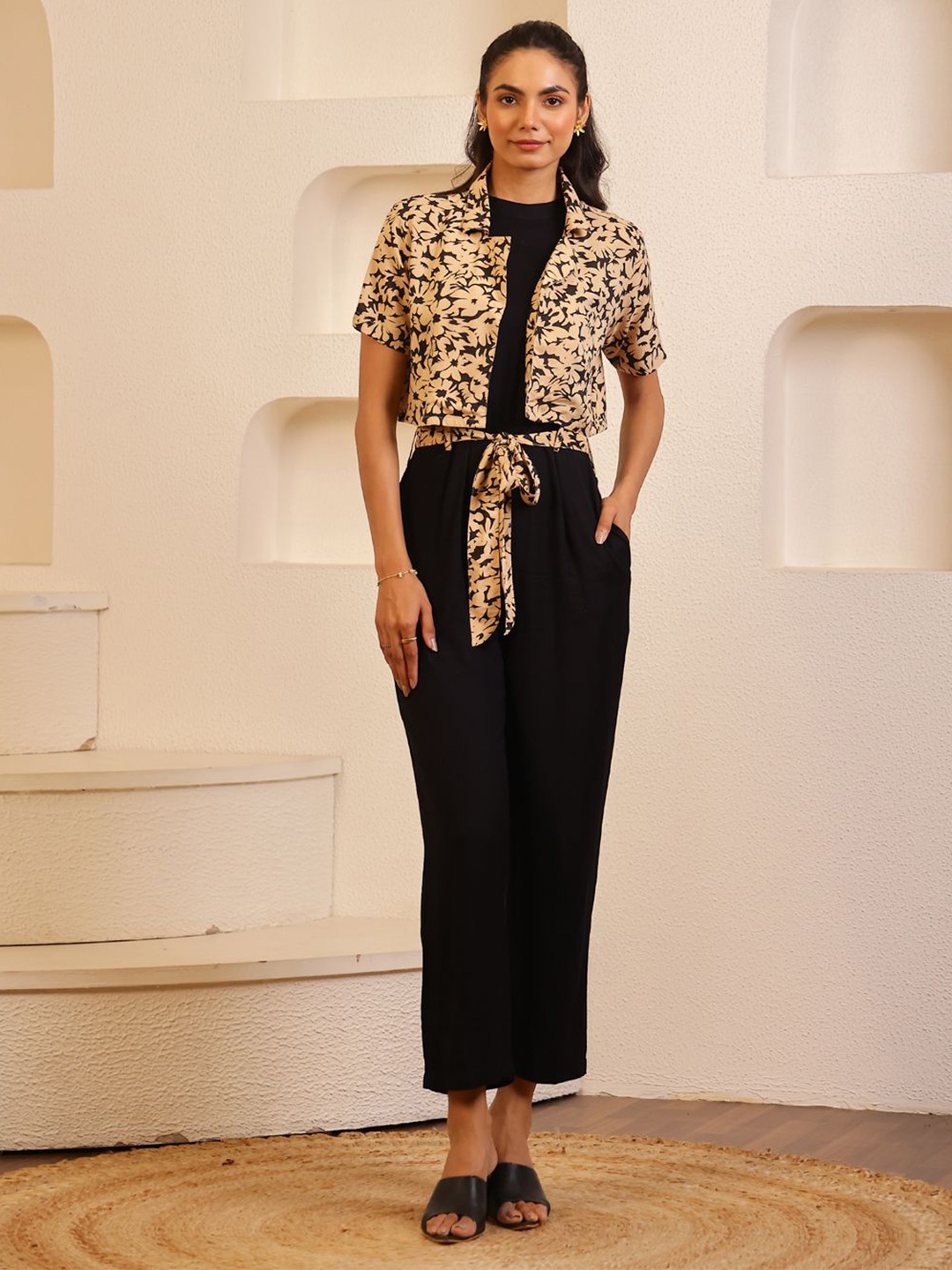

SANSKRUTIHOMES Printed Basic Jumpsuit, Black