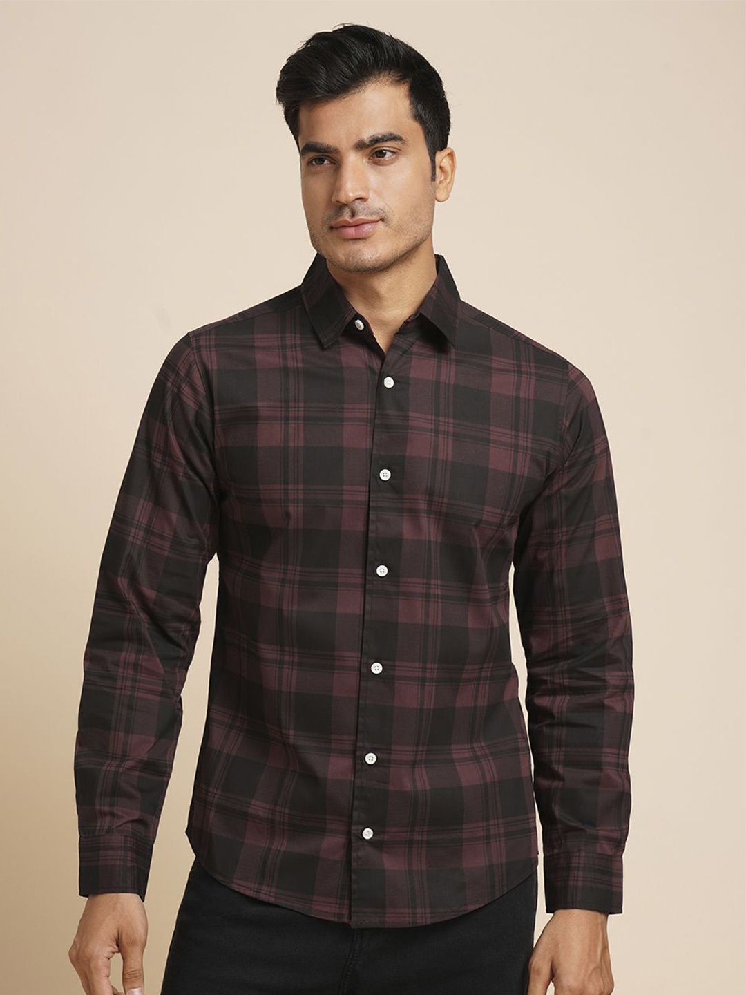 

Mast & Harbour Men Relaxed Tartan Checks Opaque Checked Casual Shirt, Brown