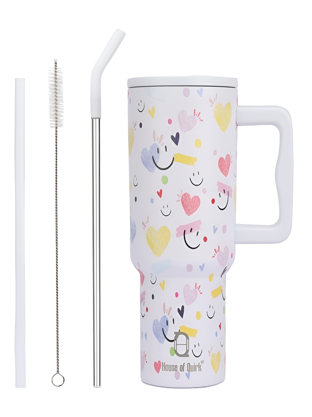 

HOUSE OF QUIRK White & Pink Single Stainless Steel Printed Double Wall Vacuum Water Bottle