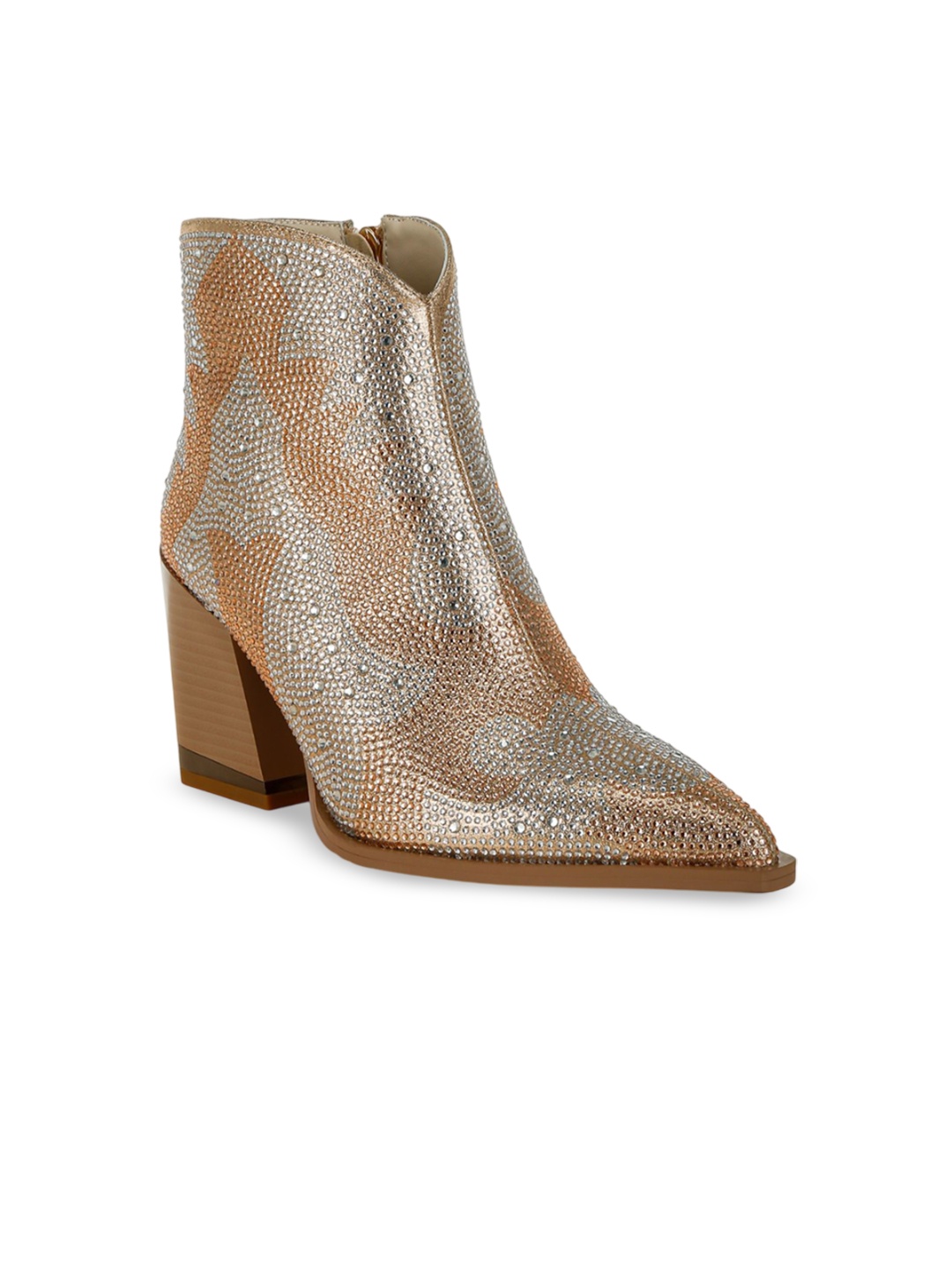 

London Rag Women Rhinestones Embellished Ankle Boots, Gold