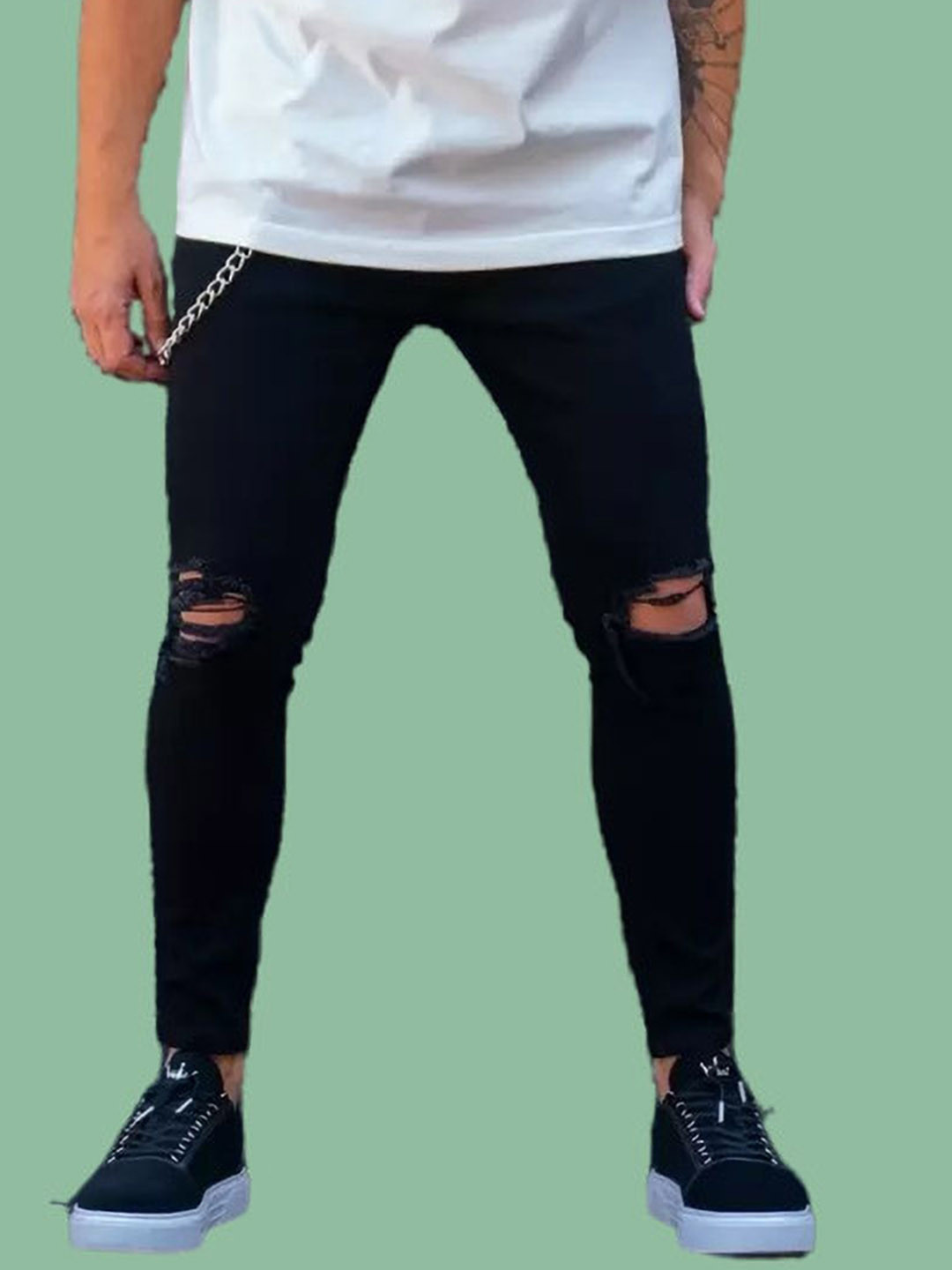 

COMFITS Men Classic Slash Knee Stretchable Jeans, Black