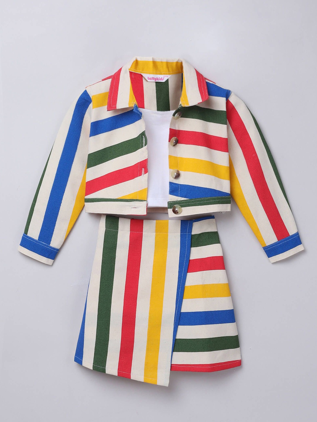 

taffykids Girls Striped Top with Skirt, White
