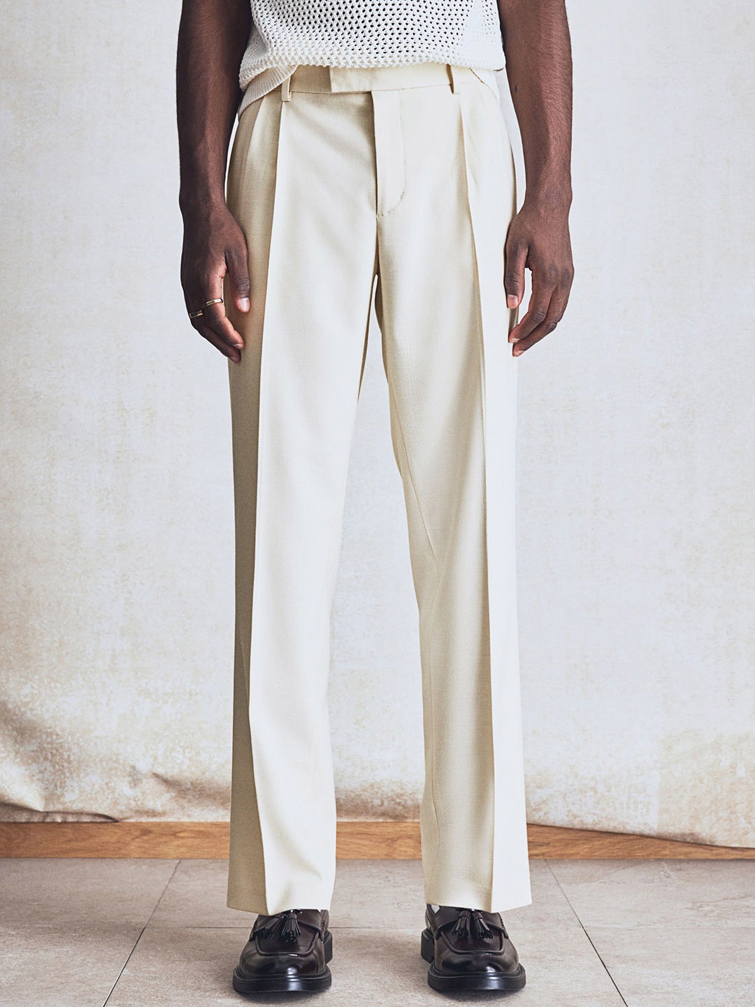 

H&M Regular Fit Tailored Linen- Blend Trousers, White