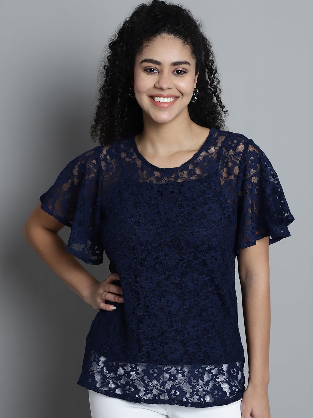 

SZN Flutter Sleeve Lace Top, Blue