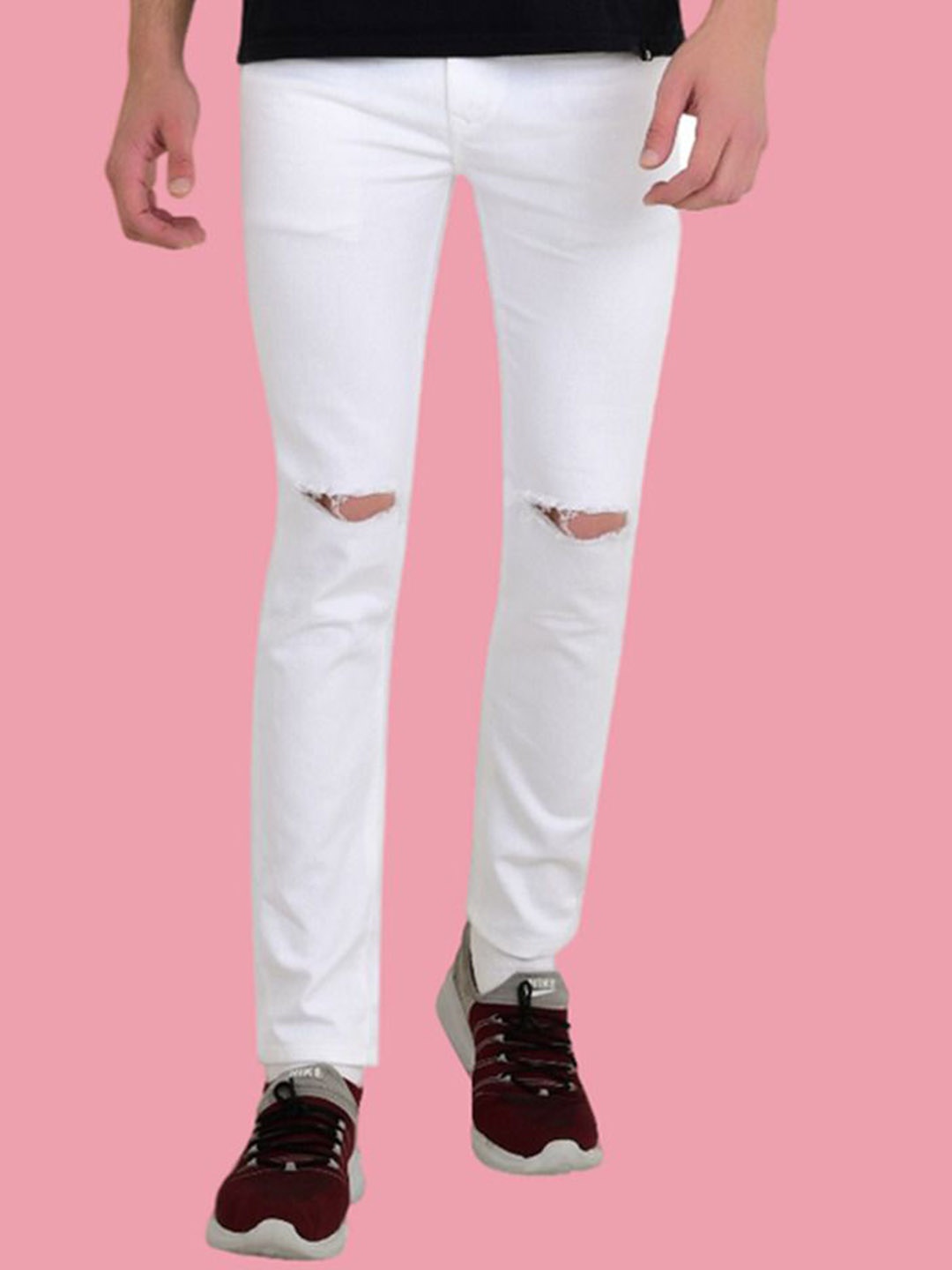 

COMFITS Men Classic Slash Knee Stretchable Jeans, White