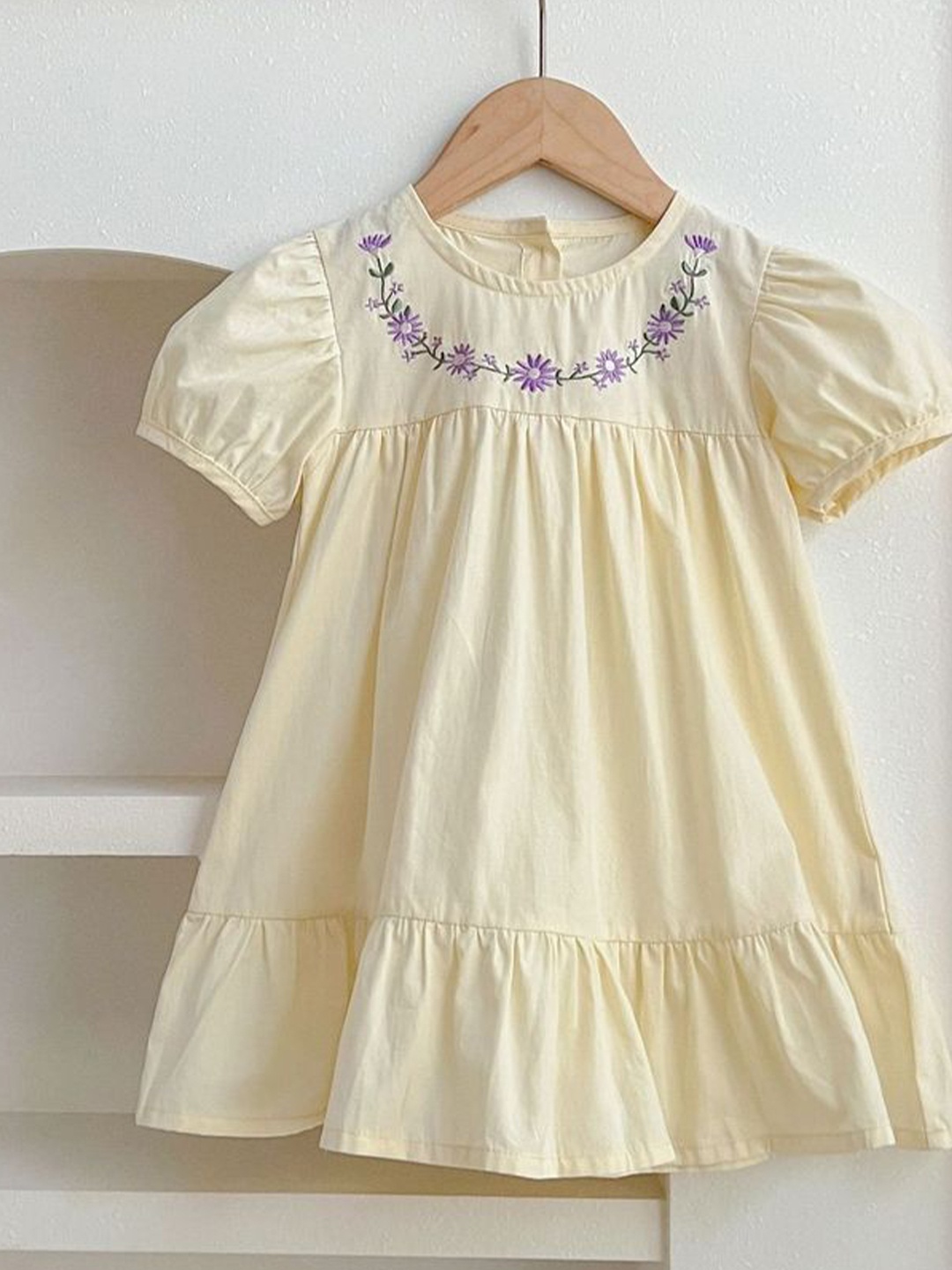 

LULU & SKY Puff Sleeve A-Line Dress, Beige