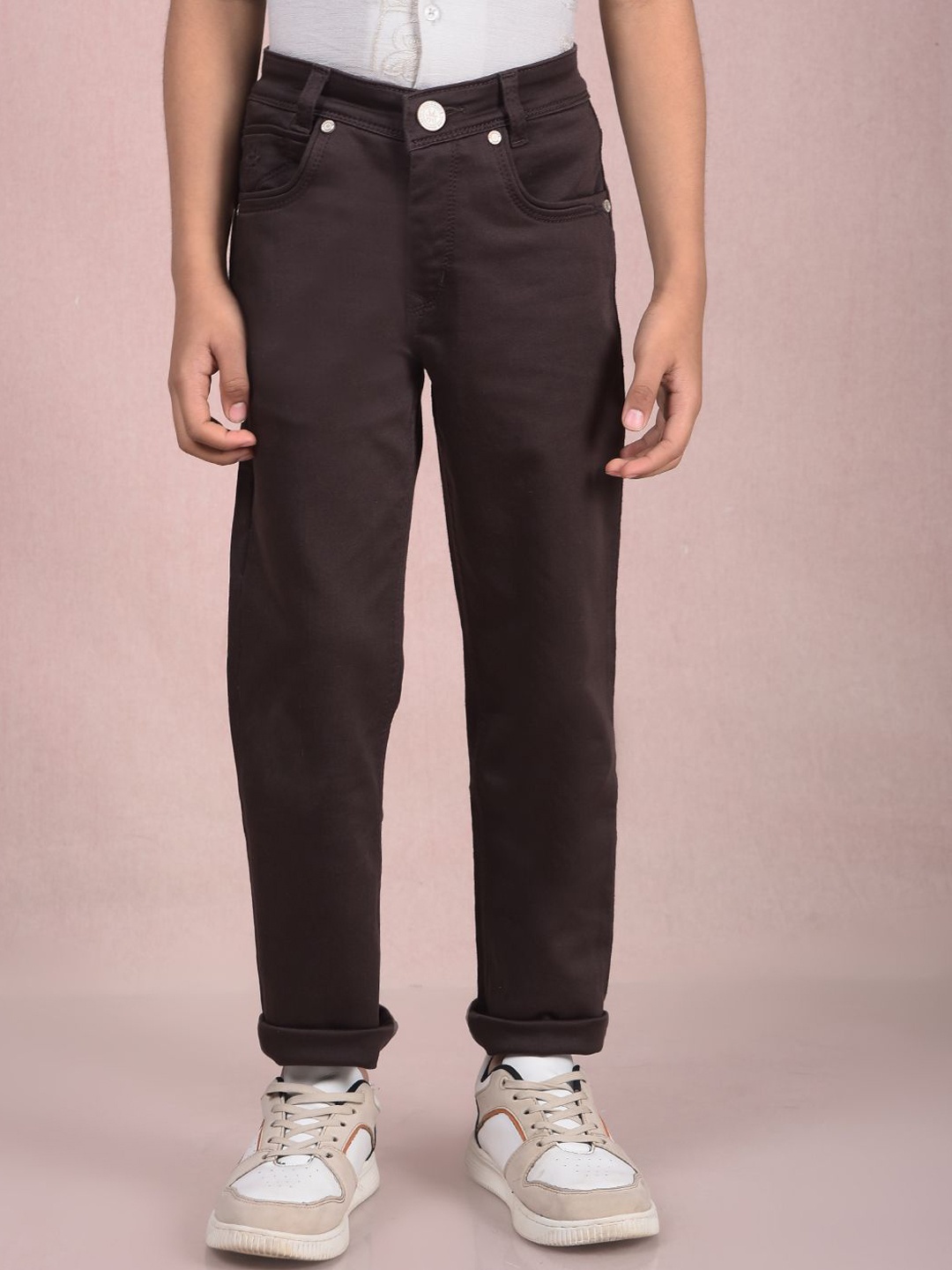 

Crimsoune Club Boys Slim Fit Light Fade Stretchable Jeans, Brown