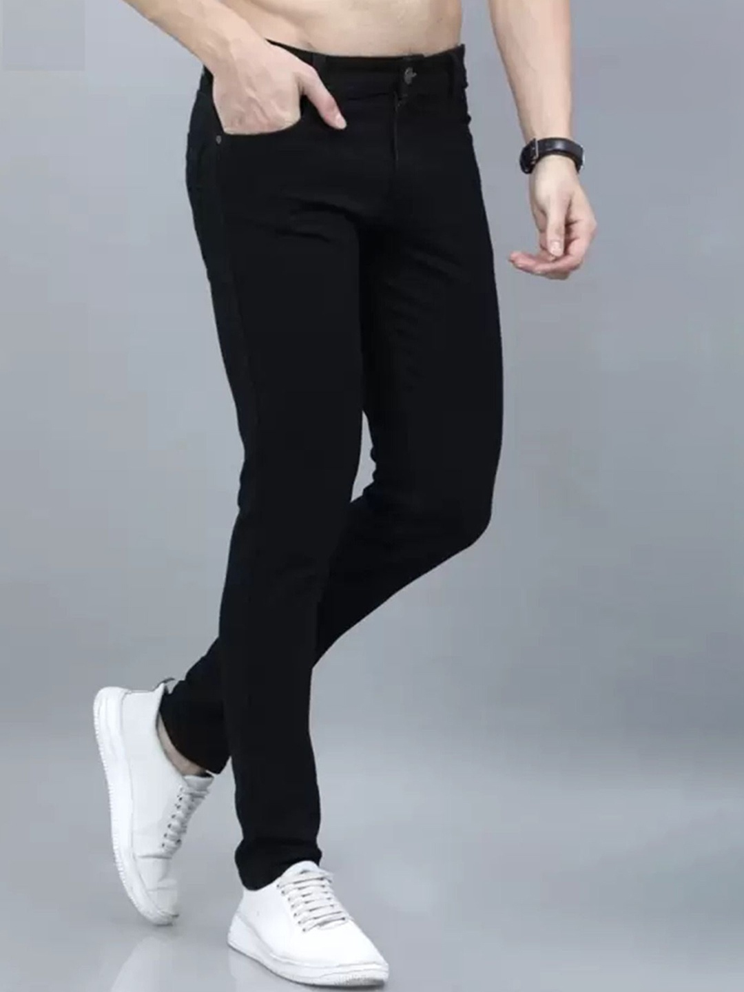 

COMFITS Men Classic Slash Knee Stretchable Jeans, Black