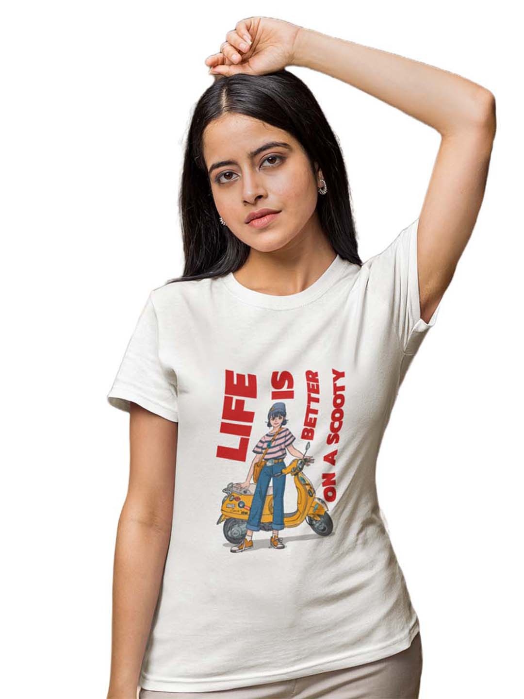 

Letshandcraft Women Printed T-shirt, White