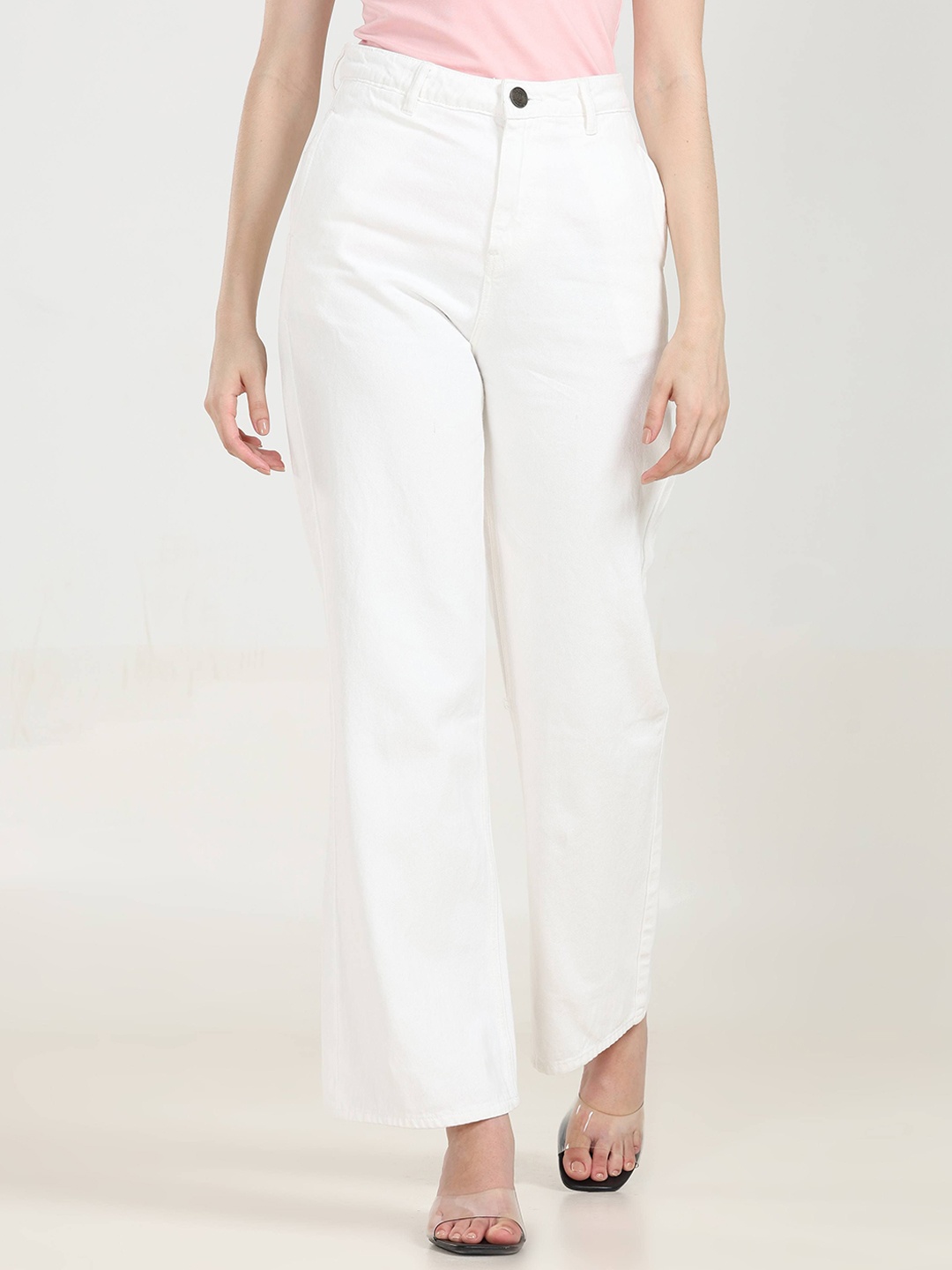 

URBAN POCHE Women Wide Leg High-Rise Jeans, White