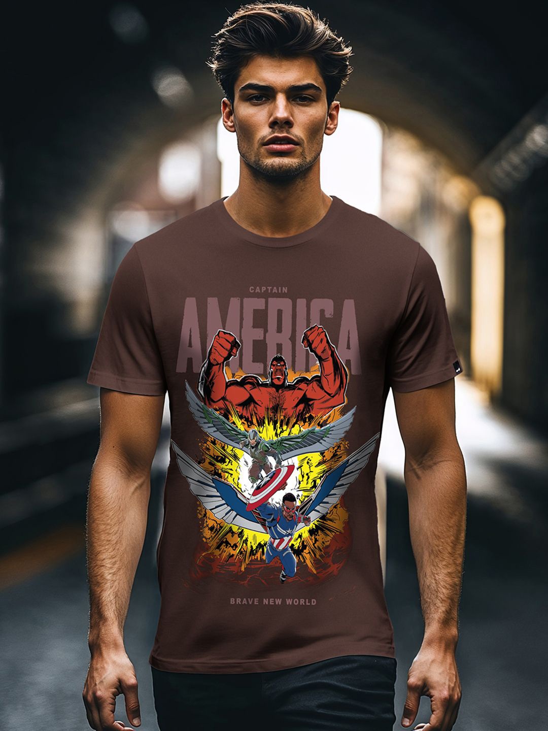 

Bewakoof Men Printed Applique T-shirt, Brown