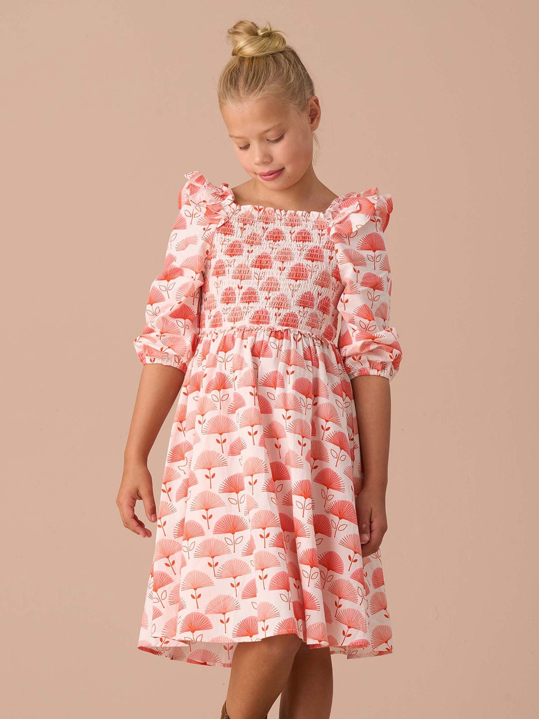 

Angel & Rocket Floral Print Puff Sleeve Fit & Flare Dress, Pink