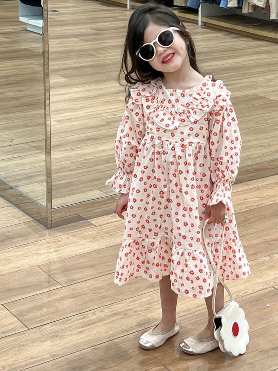 

LULU & SKY Floral Print Puff Sleeve A-Line Dress, White
