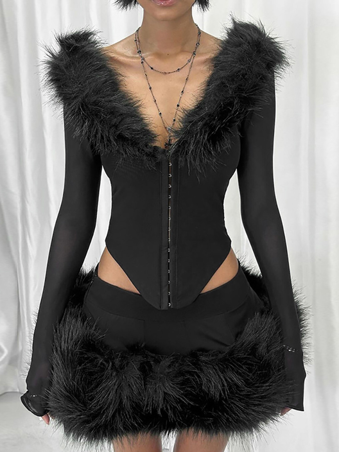 

StyleCast x Revolte Fitted Crop Top with Fur Detail, Black