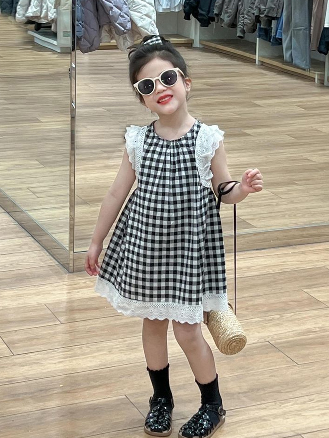 

LULU & SKY Checked A-Line Dress, Black